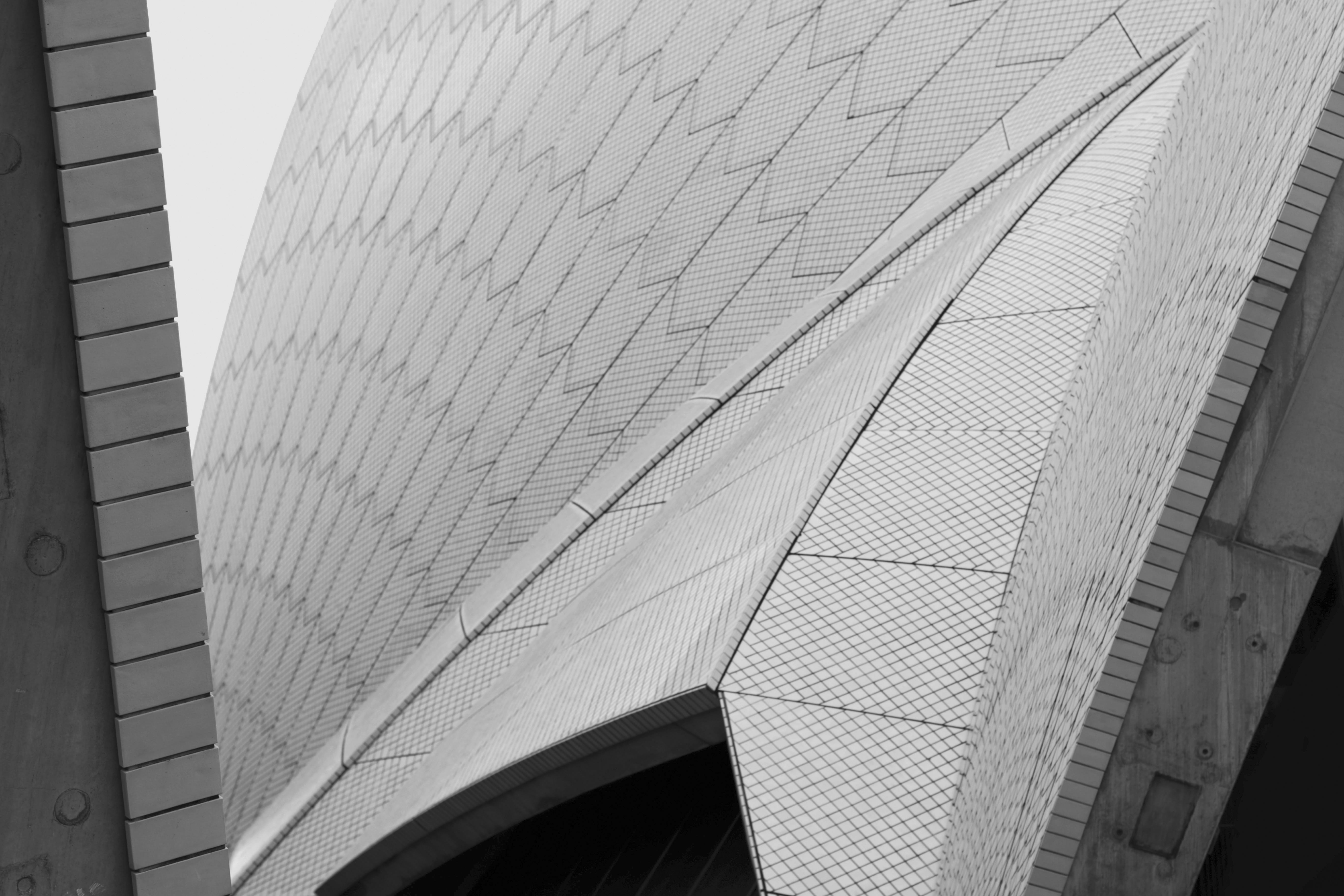 black and white, 5K, modern, arch bridge, observatory, planetarium, directly below, gray, arch, pattern, skyscraper, transportation, australia, building, HD Wallpaper
