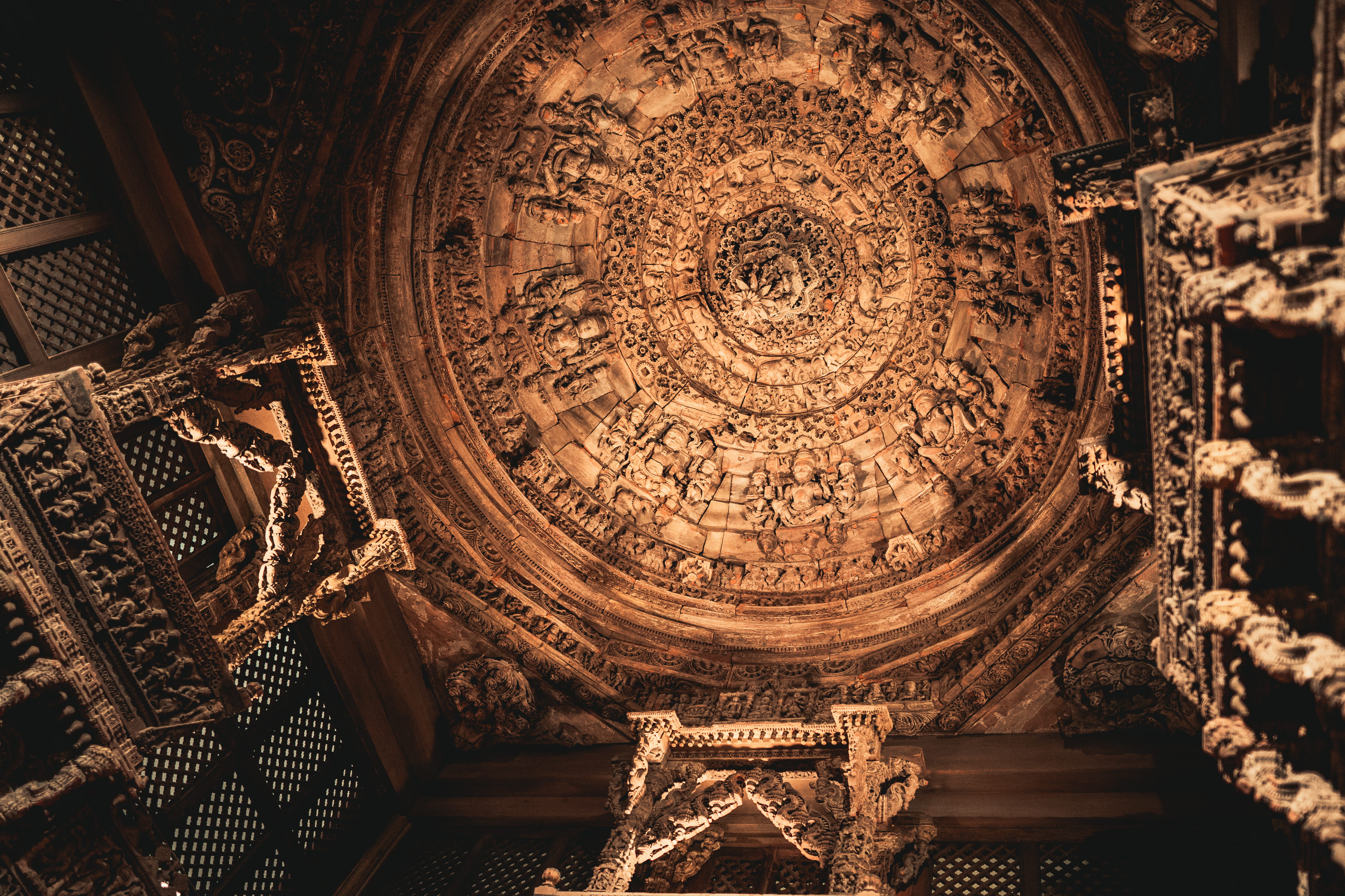 architecture and art, mural, cupola, architectural column, ornate, lighting, apse, housing, spirituality, monastery, mansion, directly below, building, HD Wallpaper