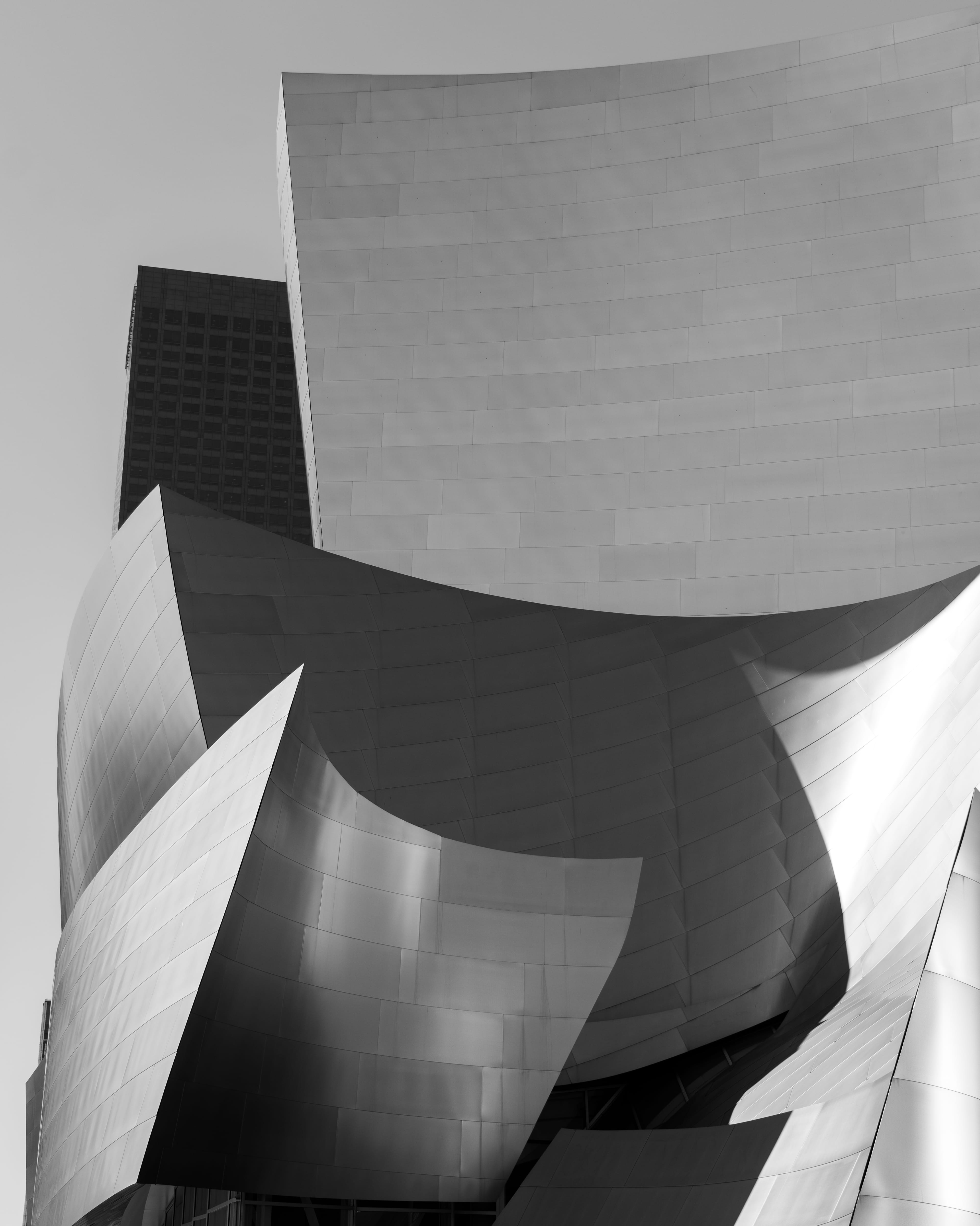 photography, gray, high rise, sky, walt disney concert hall, opera house, nature, buildings, united states, convention center, sunlight, shape, travel destinations, Phone HD Wallpaper