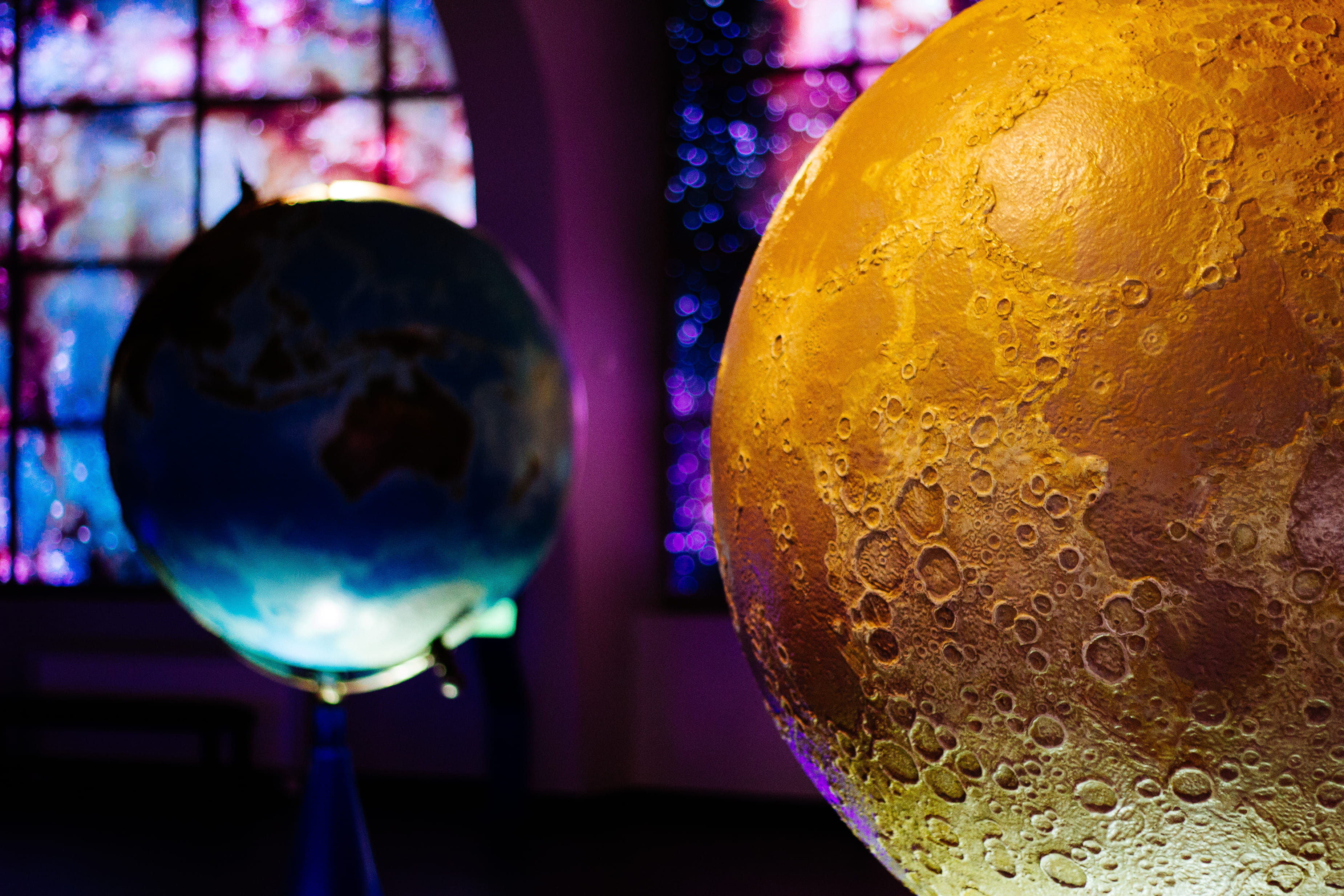 sphere, planetarium, glass, focus on foreground, no people, purple, earth, religion, still life, circle, planet, space, globe - man made object, single object, HD Wallpaper