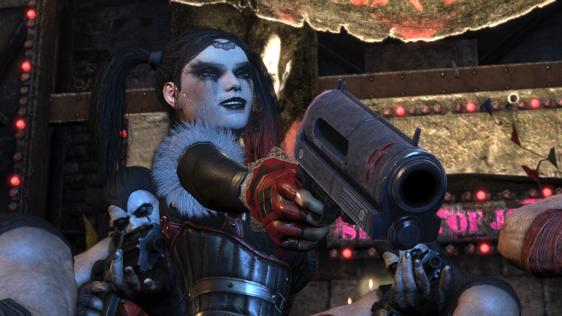 real people, girl, video, technology, gun, metal, futuristic, illustration, men, looking, adult, waist up, 1080P, video games, robot, Harley Quinn, indoors, HD Wallpaper