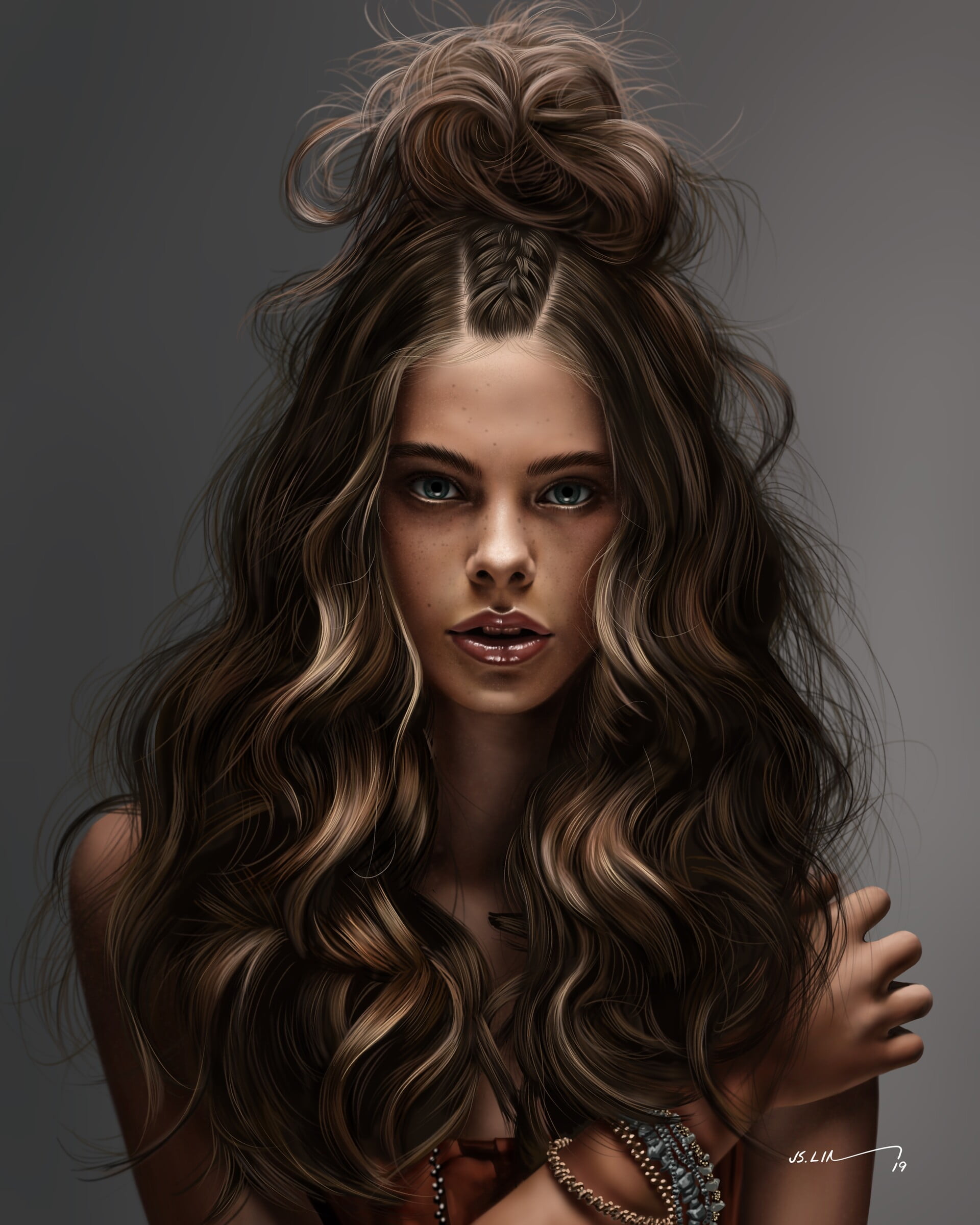1080P, Jinsung Lim, drawing, artwork, digital art, Meika Woollard, fan art, digital painting, realistic, women, Phone HD Wallpaper