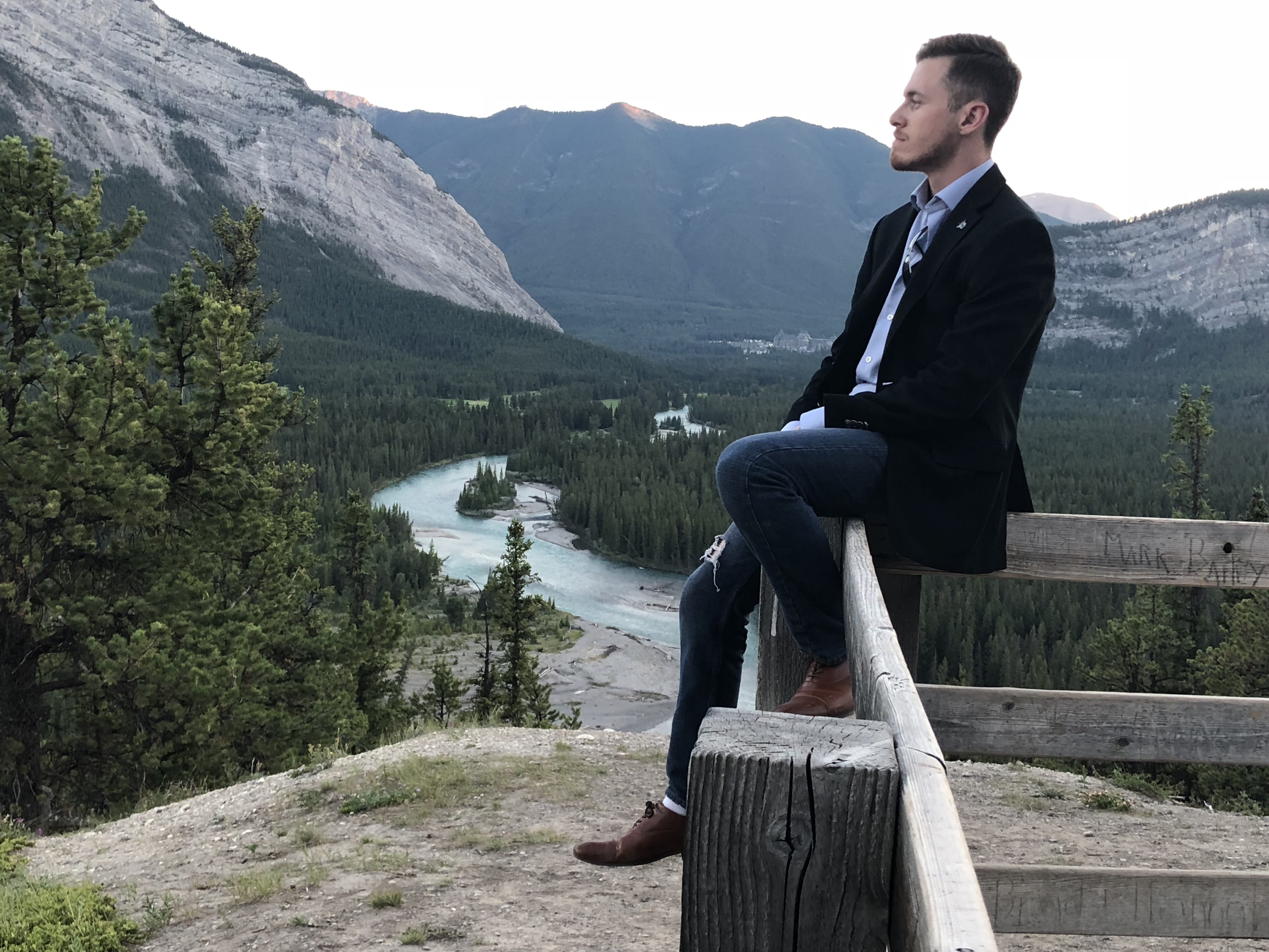 men, outdoors, young adult, tunnel mountain trail, river, improvement district no. 9, leisure activity, sitting, scenics - nature, full length, castle, HD Wallpaper