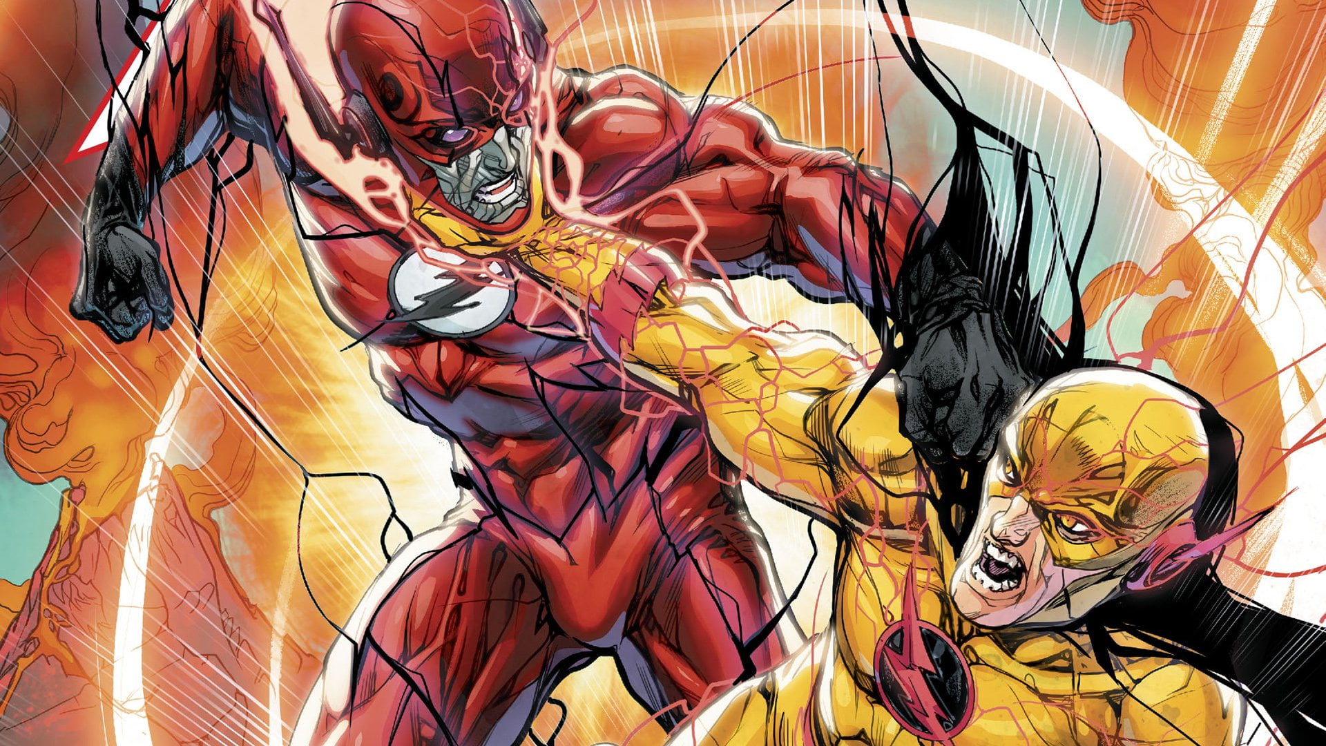 multi colored, choice, day, representation, human representation, indoors, art and craft, 1080P, creativity, pattern, Flash, yellow, male likeness, Reverse-Flash, HD Wallpaper