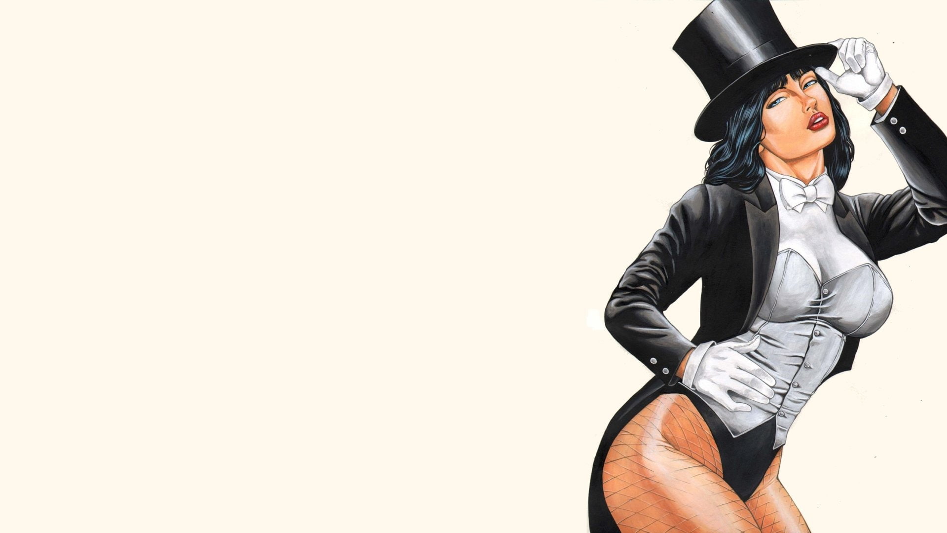 Jacket, Glove, Black Hair, Zatanna, 1080P, Fishnet, Comics, Hat, Girl, Long Hair, HD Wallpaper