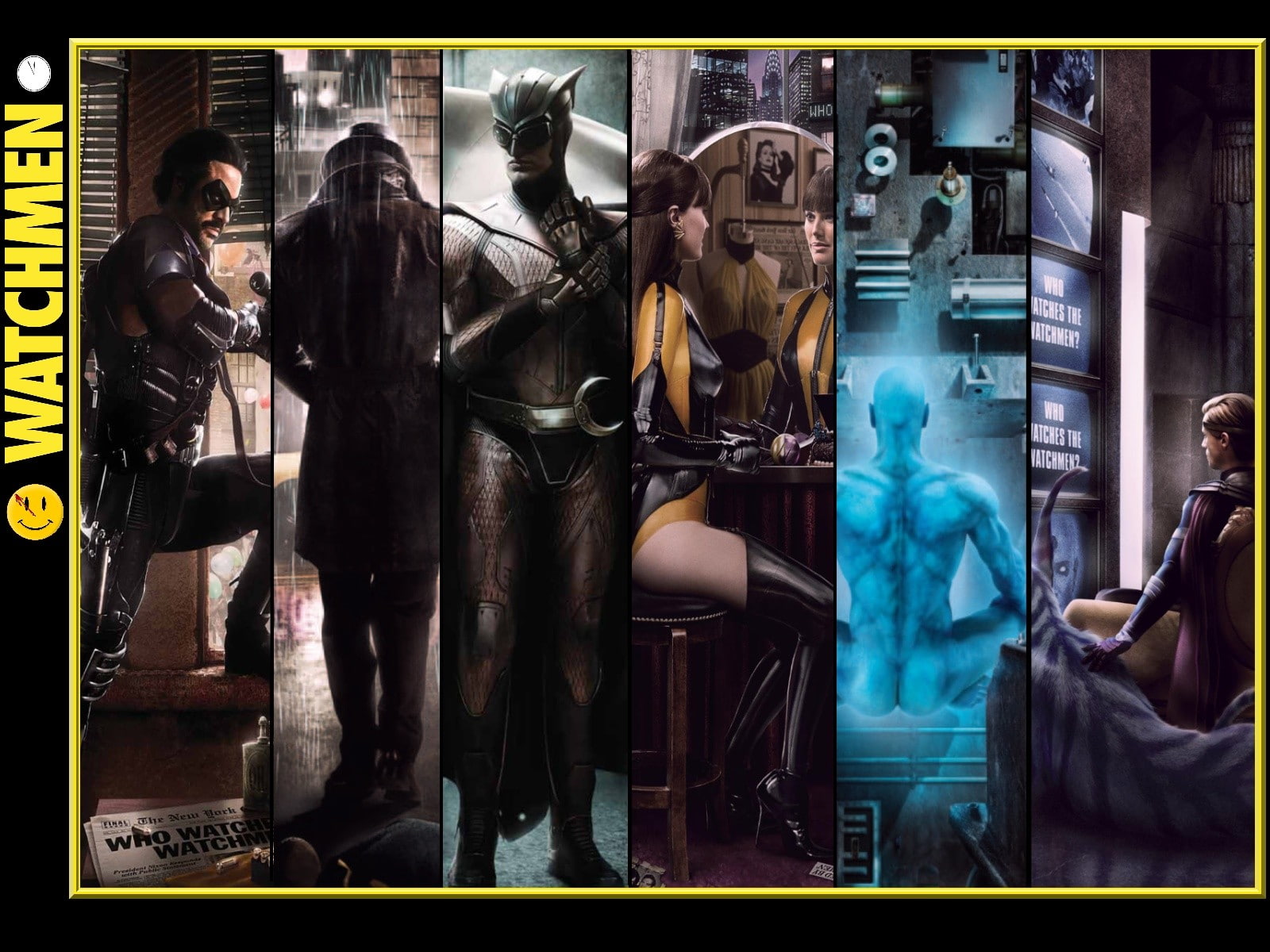 The Comedian, Nite Owl, Dr. Manhattan, Silk Spectre, 720P, Rorschach, Watchmen, panels, Ozymandias, HD Wallpaper