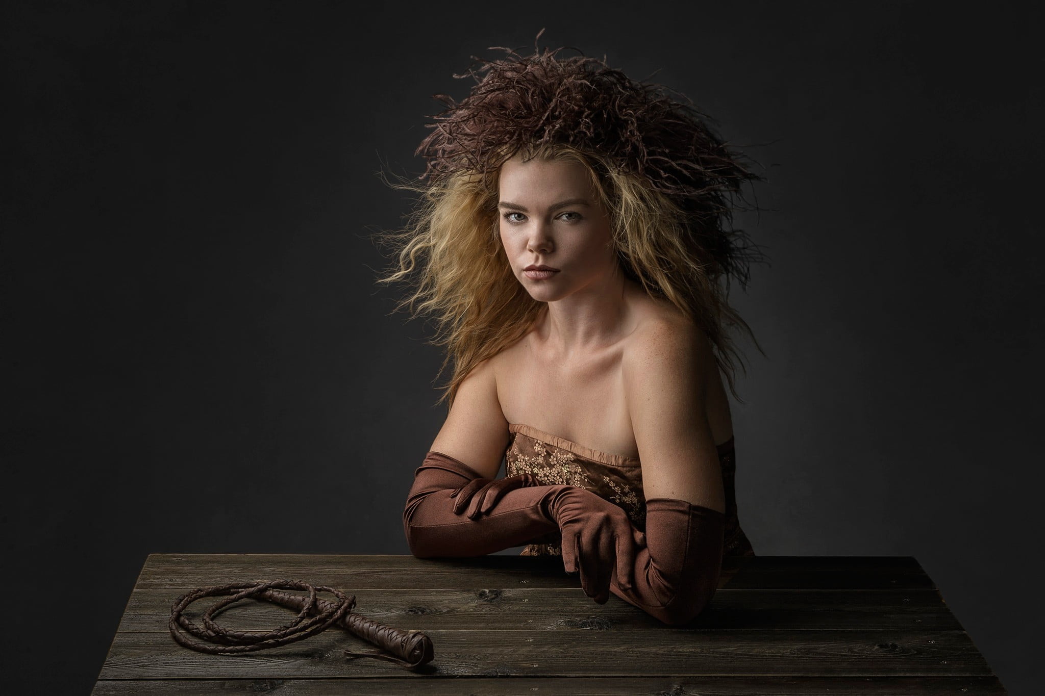 adult, whips, sitting, long hair, domination, hairstyle, table, contemplation, looking at camera, young women, one person, 1080P, young adult, hair, portrait, HD Wallpaper