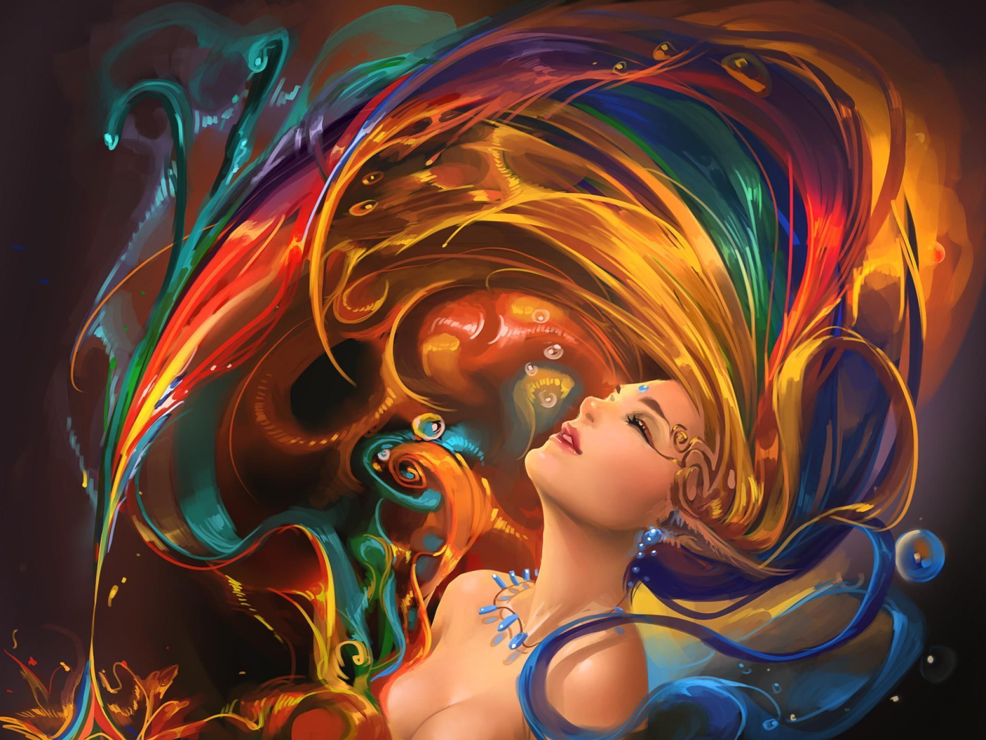 hair, woman, beauty, artistic, fantasy, colorful, 3d and abstract, 1080P, whip, HD Wallpaper