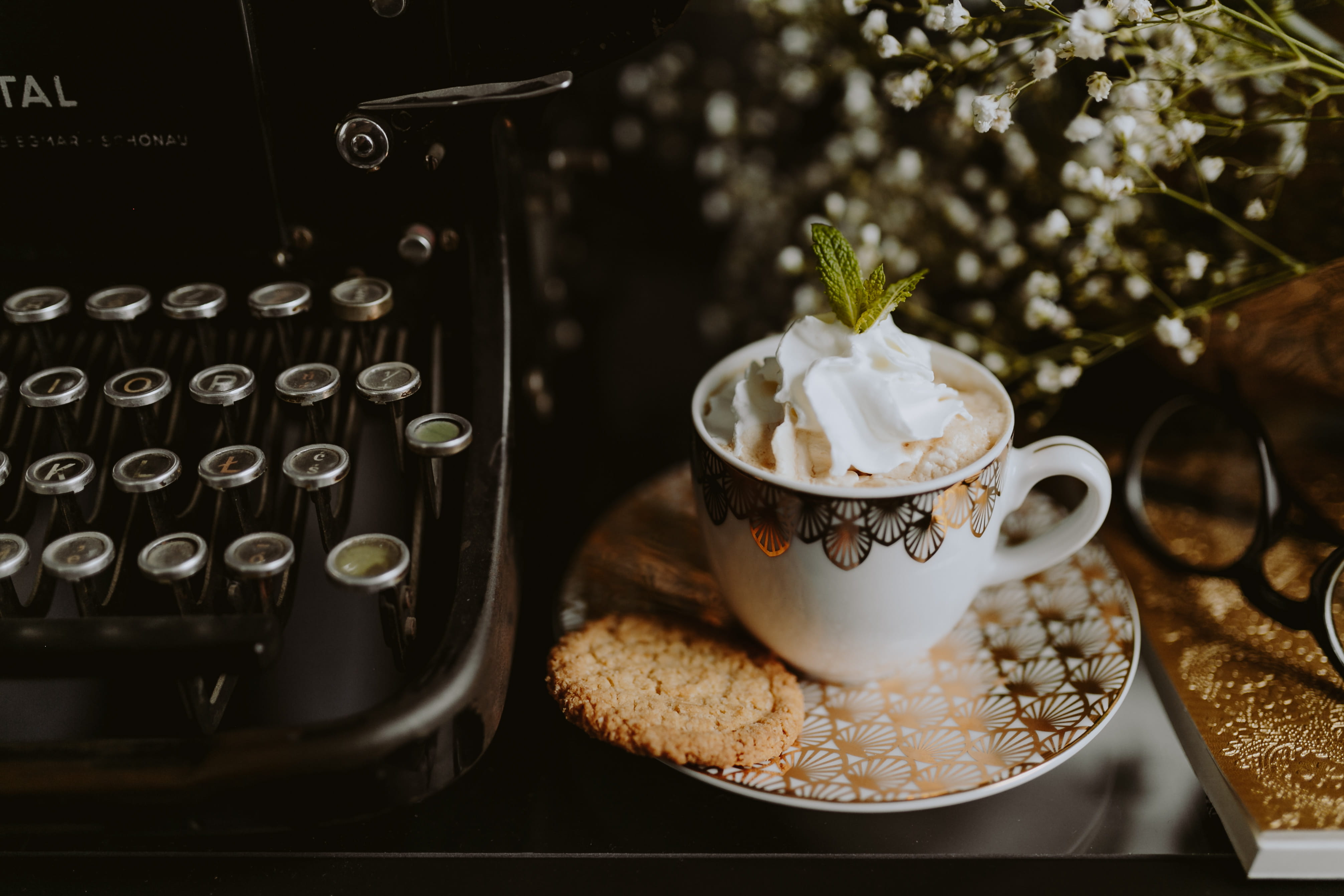 whipped cream, coffee, crockery, plant, mug, hot drink, freshness, coffee - drink, flower, food, table, cup, indoors, no people, refreshment, tea cup, focus on foreground, HD Wallpaper