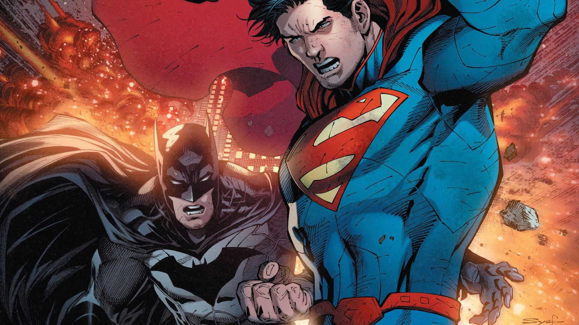 Batman, kitty, comics, art, Superman, hd, 1920x1080 px, px, DC comics, anime, x, dc, 1080P, hello, HD Wallpaper