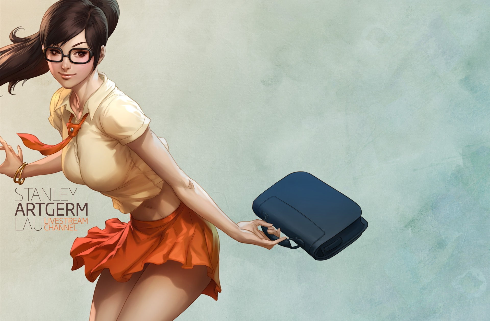 young women, stanley, digital, artgerm, one person, 1080P, side view, holding, lifestyles, women, beautiful woman, art, clothing, three quarter length, HD Wallpaper