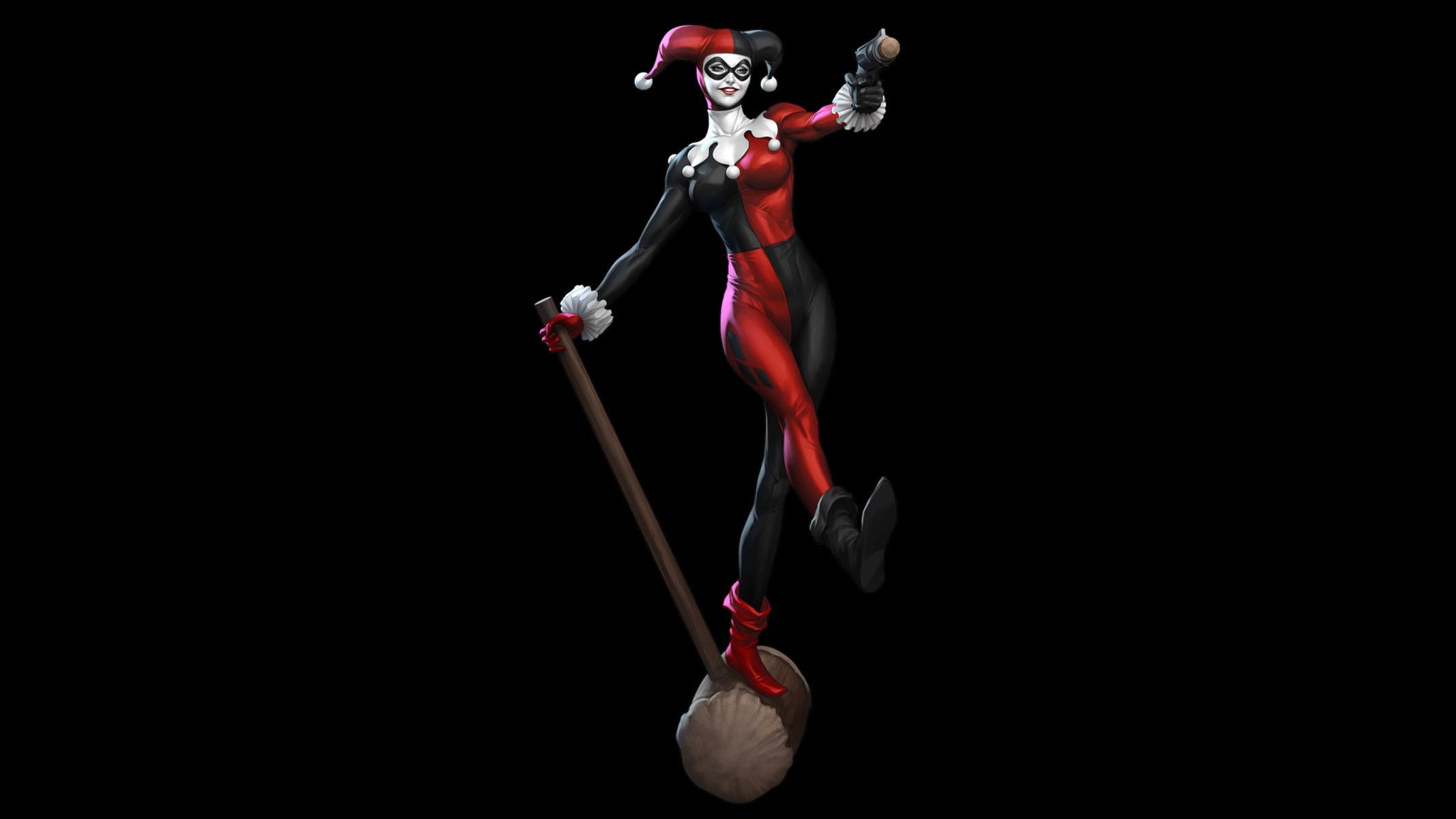 Artgerm, Gun, Villain, DC Comics, Stanley Lau, Costume, 1080P, Hammer, Mask, Comics, Artist, The villain, Harley Quinn, HD Wallpaper