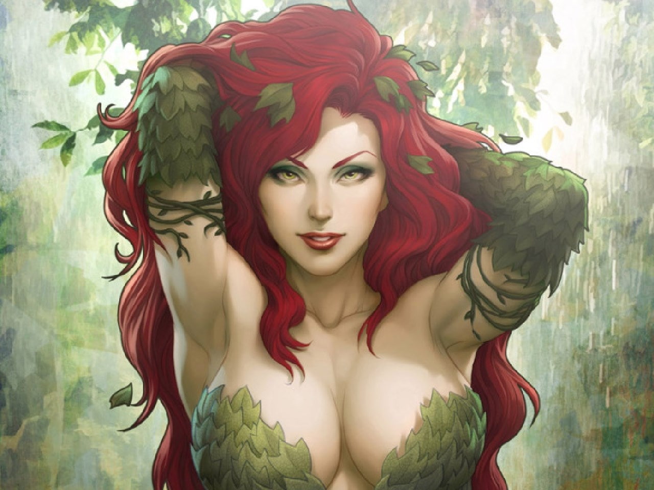 fashion, digital composite, red, art and craft, female likeness, beautiful woman, young women, front view, young adult, 720P, poison ivy, one person, portrait, HD Wallpaper