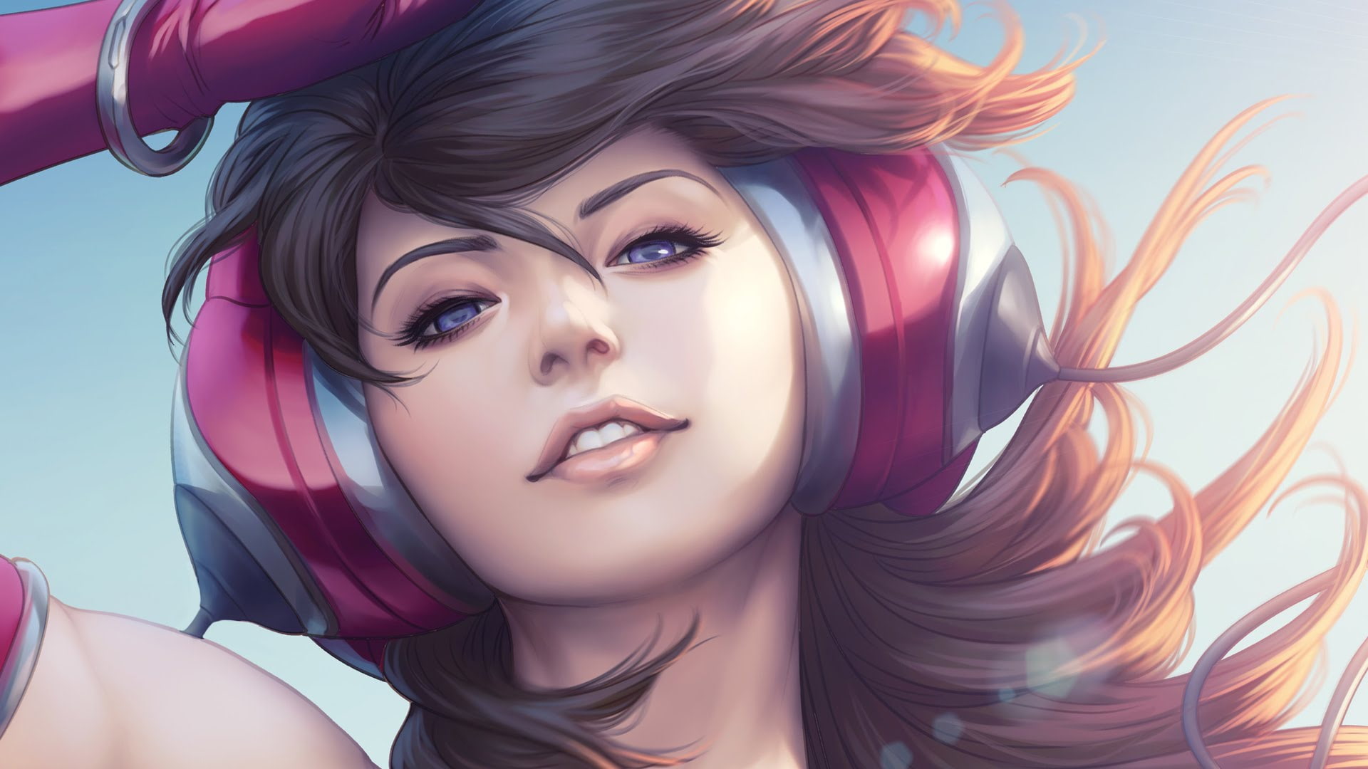 Eyes, Look, Lips, Beautiful, 1080P, Artgerm, Artist, Girl, Pepper, Headphones, Art, Figure, Hair, Stanley Lau, Beauty, HD Wallpaper