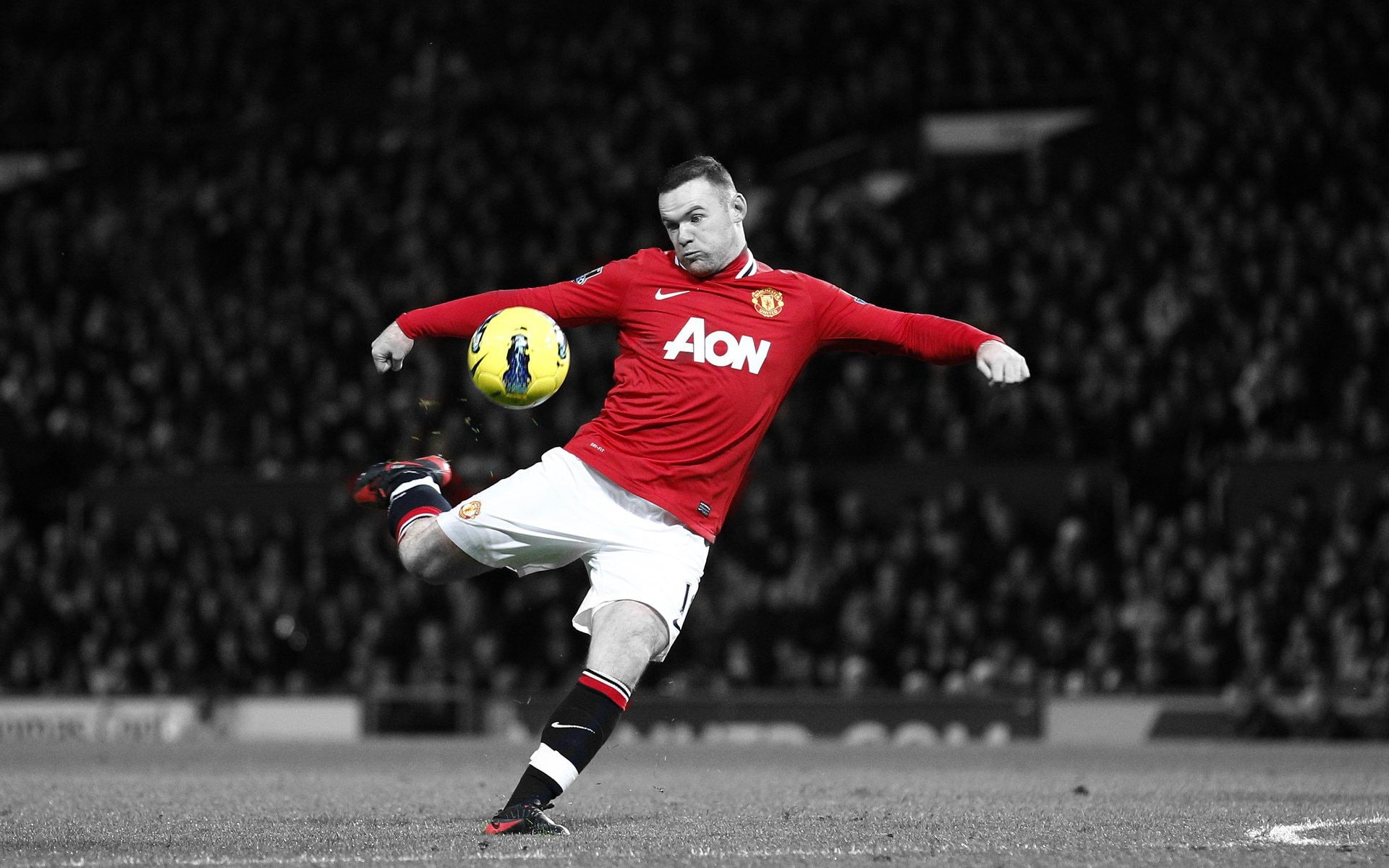 selective coloring, 1080P, soccer ball, Wayne Rooney, soccer, men, HD Wallpaper