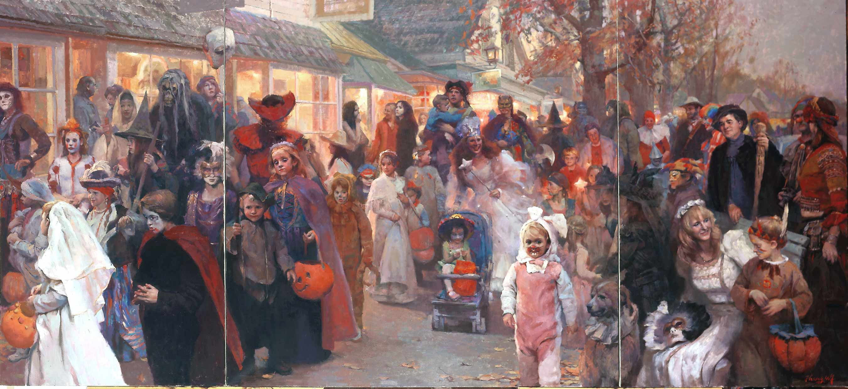 Halloween, 2K, fun, Parade, children, people, holiday, masquerade, Triptych, HongNian Zhang, HD Wallpaper