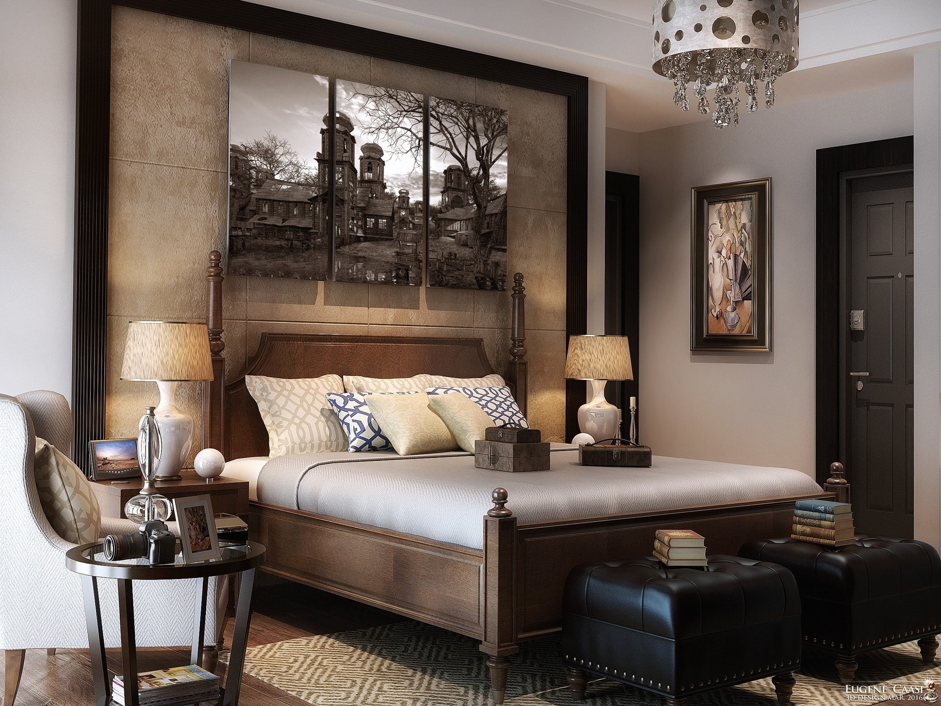 the door, BEDROOM area, triptych, books, bedroom, 1080P, HD Wallpaper