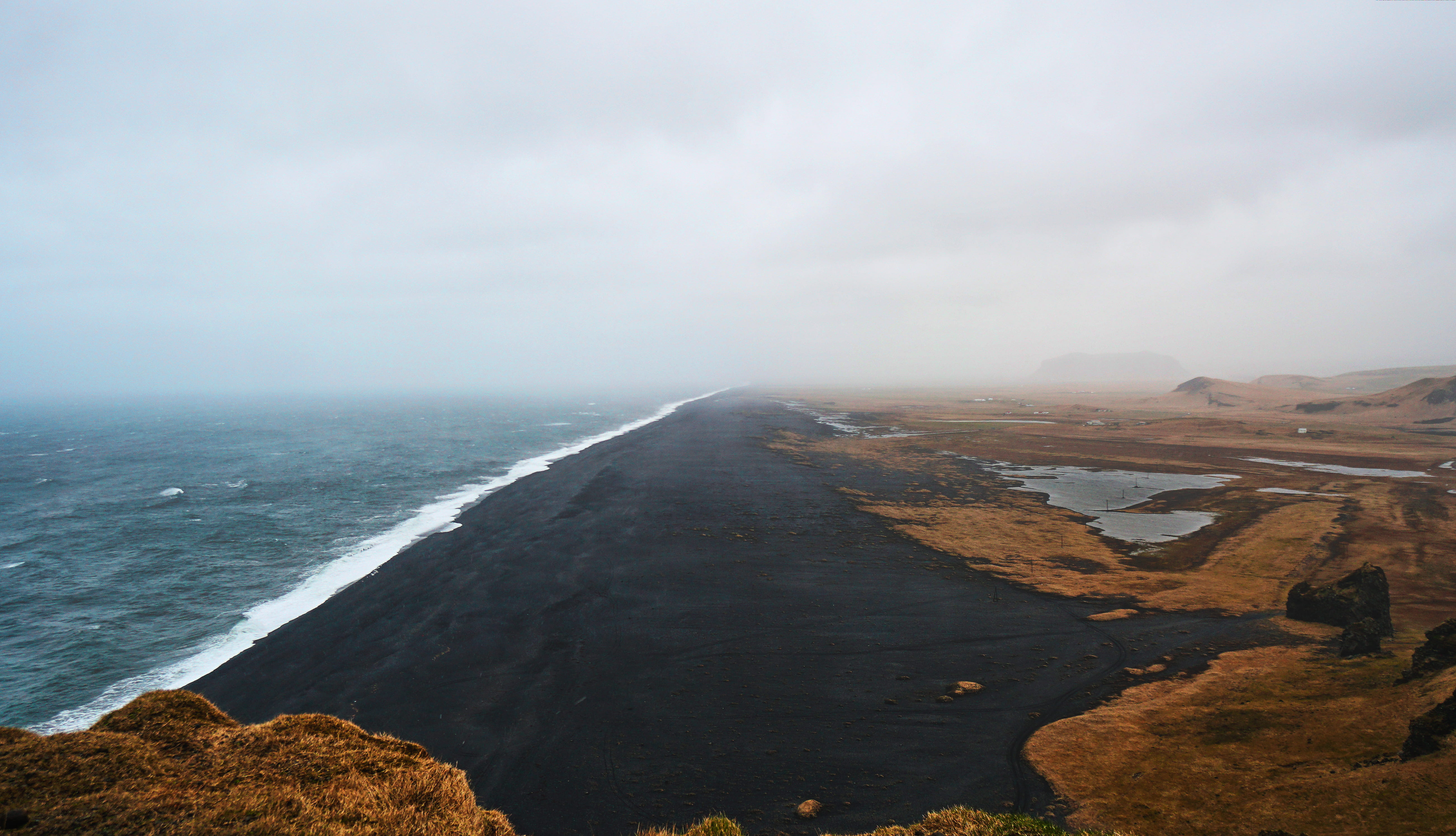 cloud - Sky, tranquility, scenics - nature, sky, ocean, fog, aerial, tranquil scene, rock, horizon over water, Black Sands, nature, water, near, cloudy, HD Wallpaper