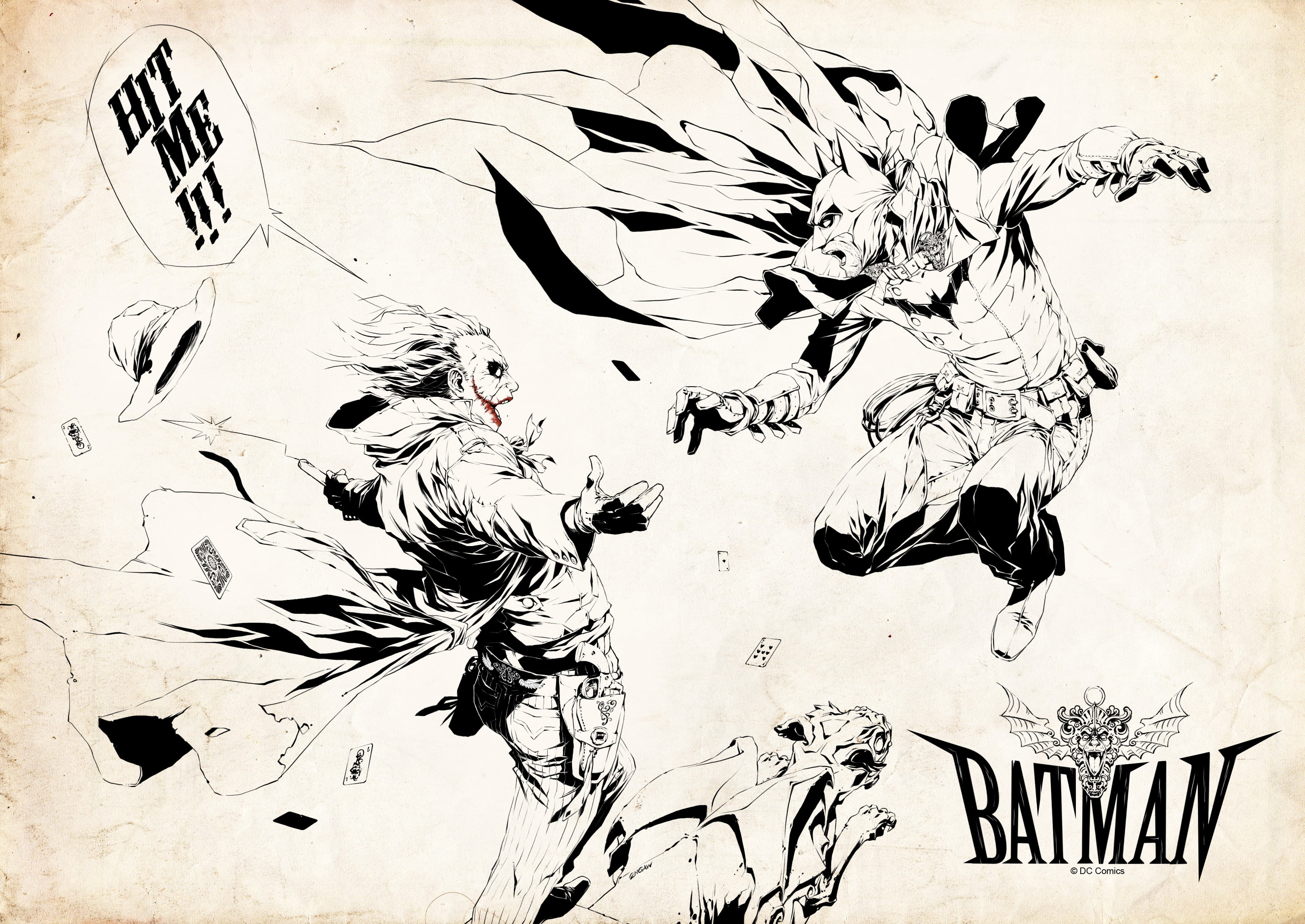 group of animals, Batman Eternal, creativity, pencil drawing, pattern, Batman, ink, Joker, day, no people, nature, art and craft, sketch, animal representation, HD Wallpaper
