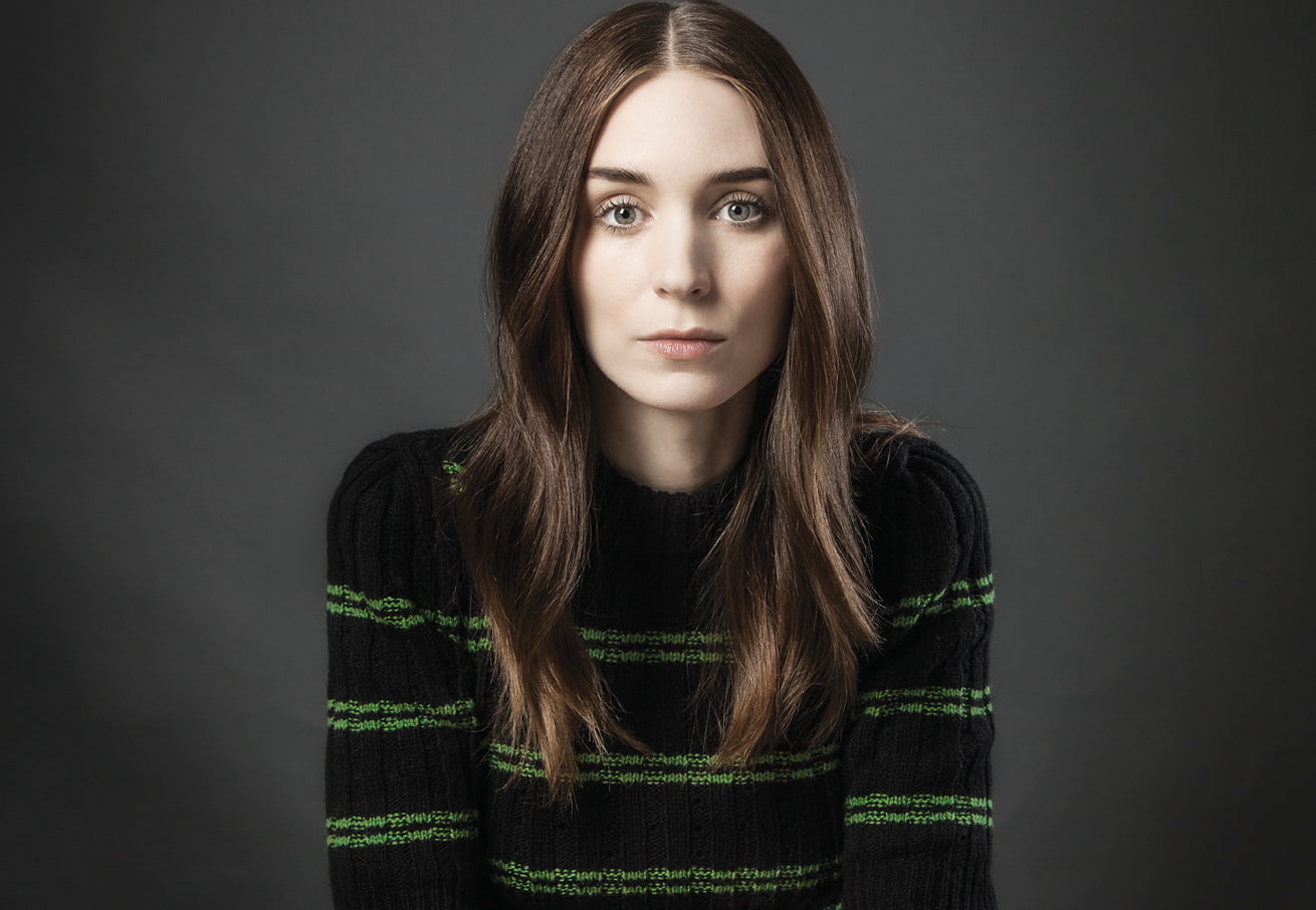 sweater, brunette, 720P, Rooney Mara, pink lipstick, actress, green eyes, HD Wallpaper