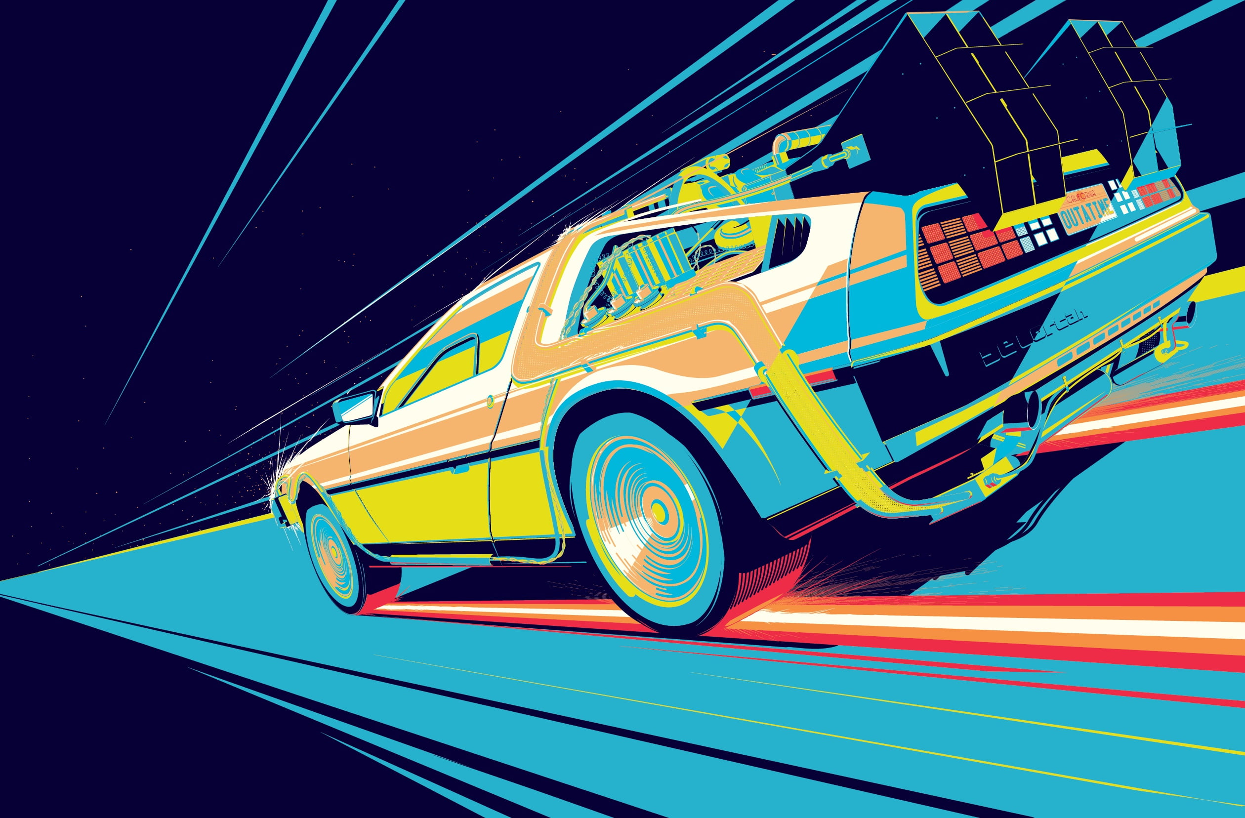 DeLorean, Time Machine, cyan, Back to the Future, car, artwork, 1080P, vehicle, HD Wallpaper