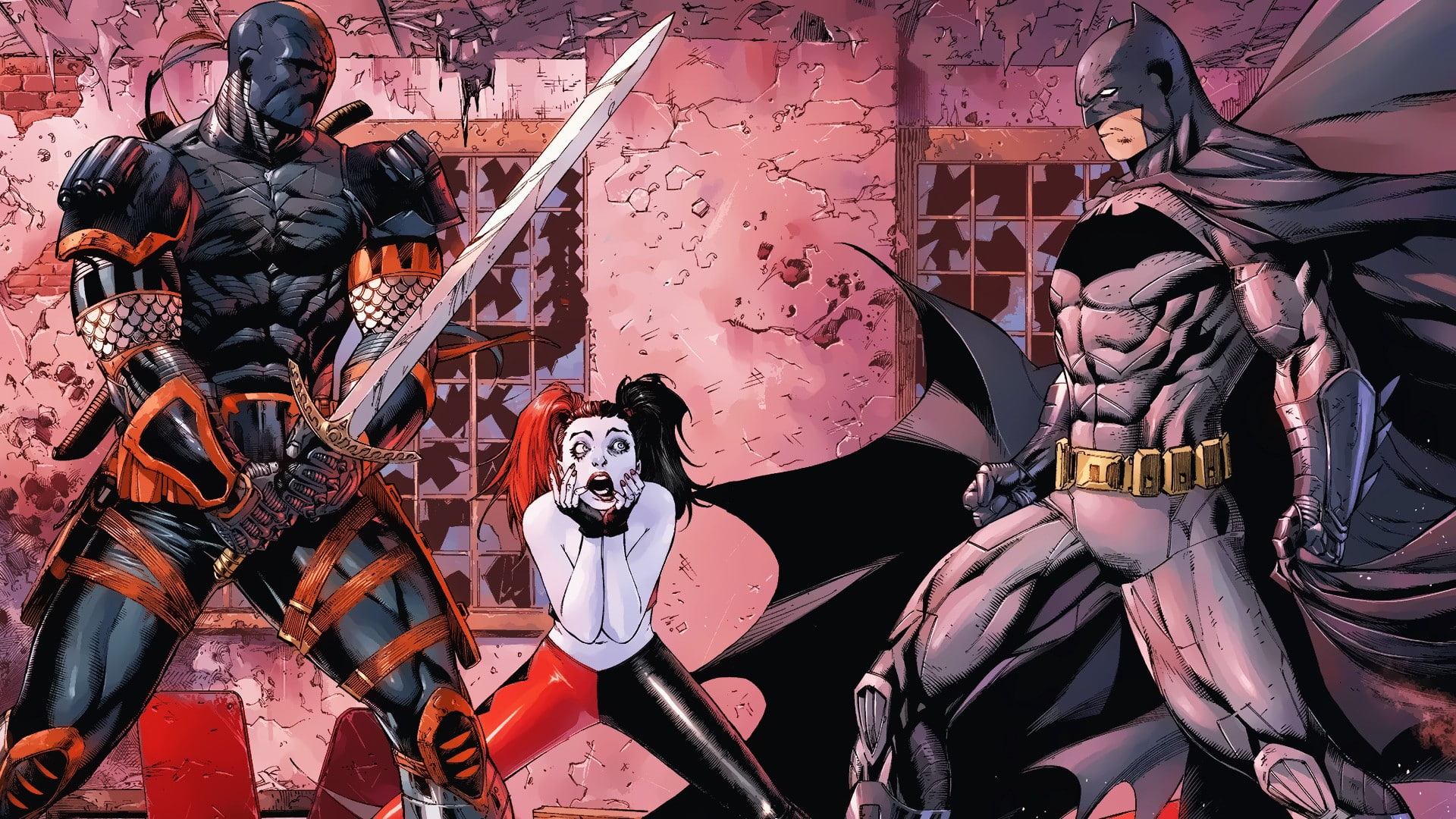 Harley Quinn, Batman, Deathstroke, 1080P, DC Comics, HD Wallpaper