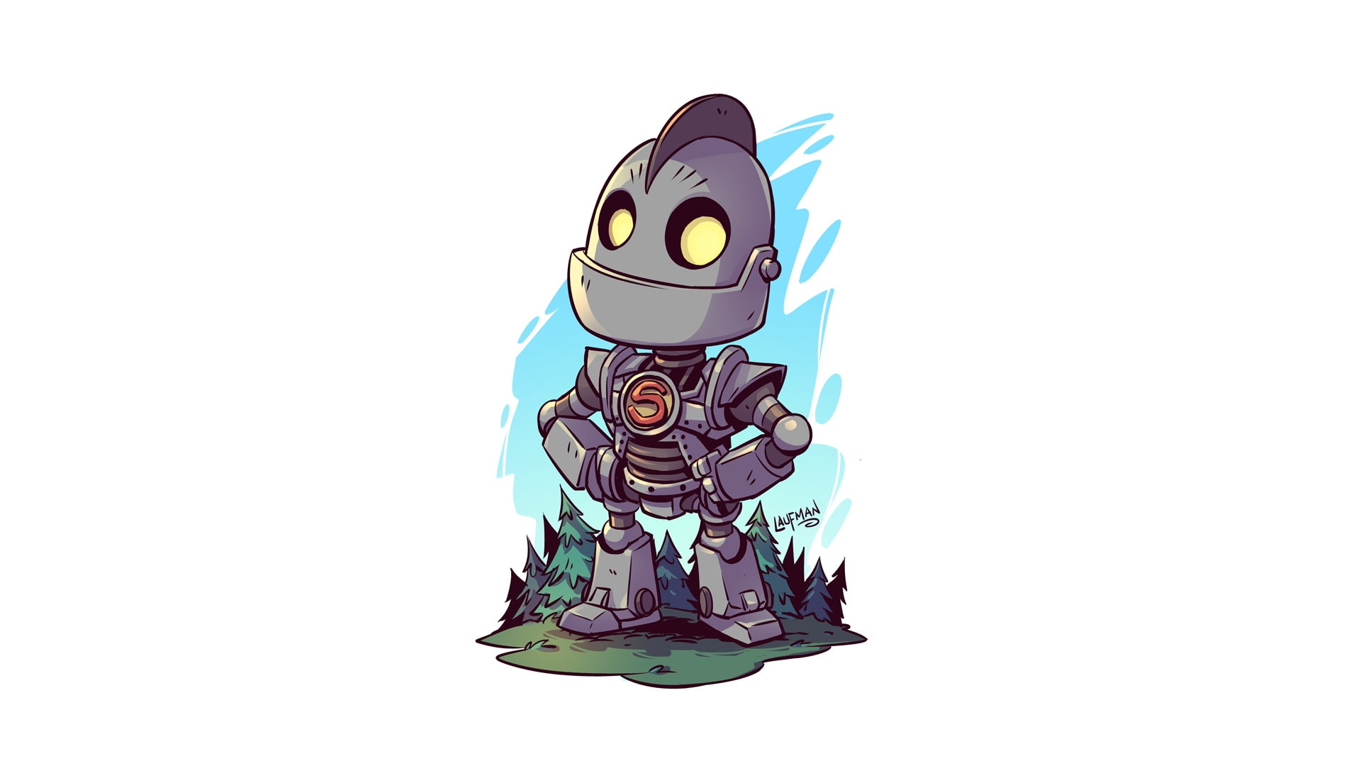 1080P, The Iron Giant, white background, simple background, artwork, HD Wallpaper