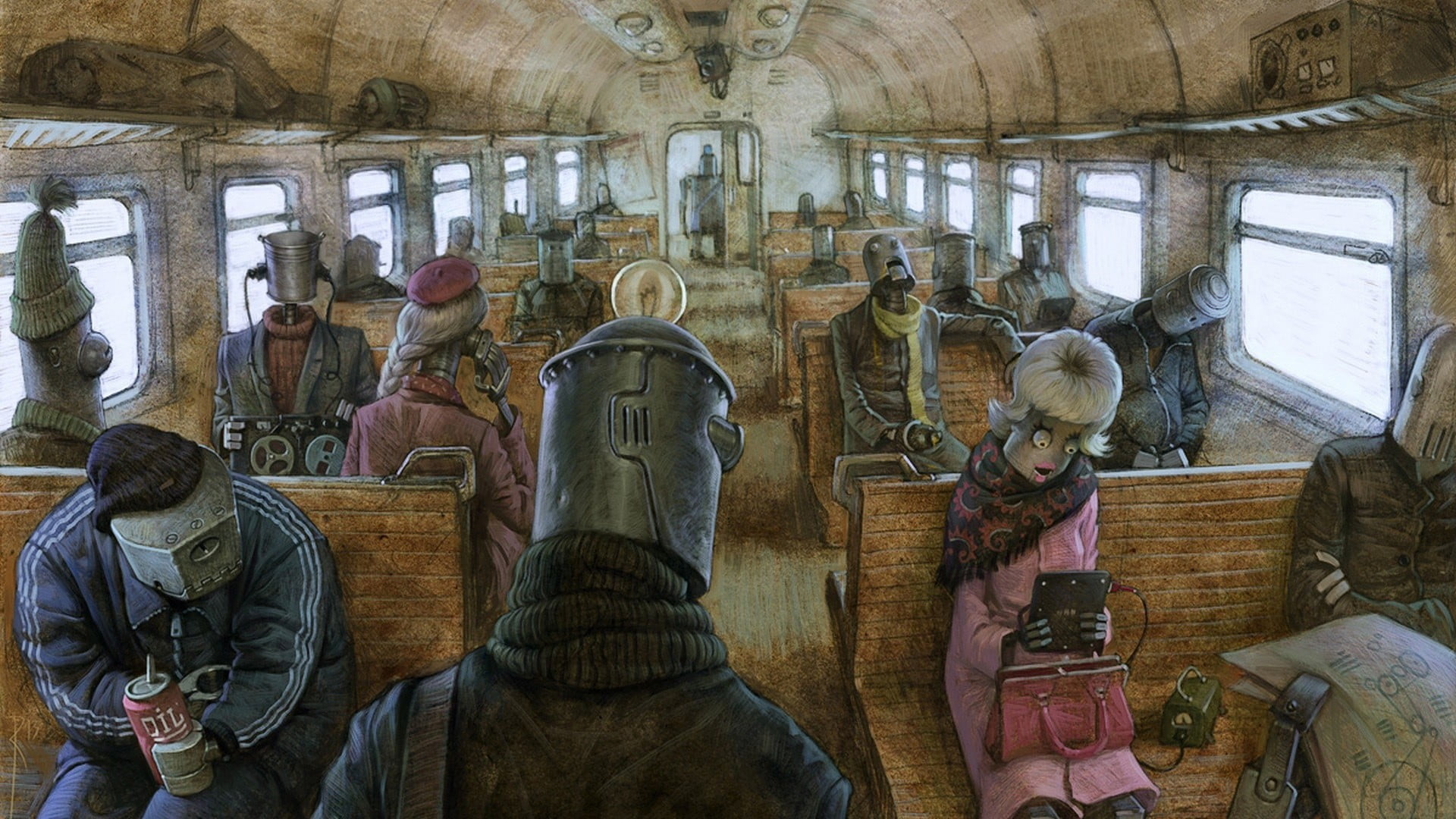 steampunk, inside, built structure, people, Machinarium, building, illustration, statue, human representation, creativity, belief, architecture, the past, HD Wallpaper