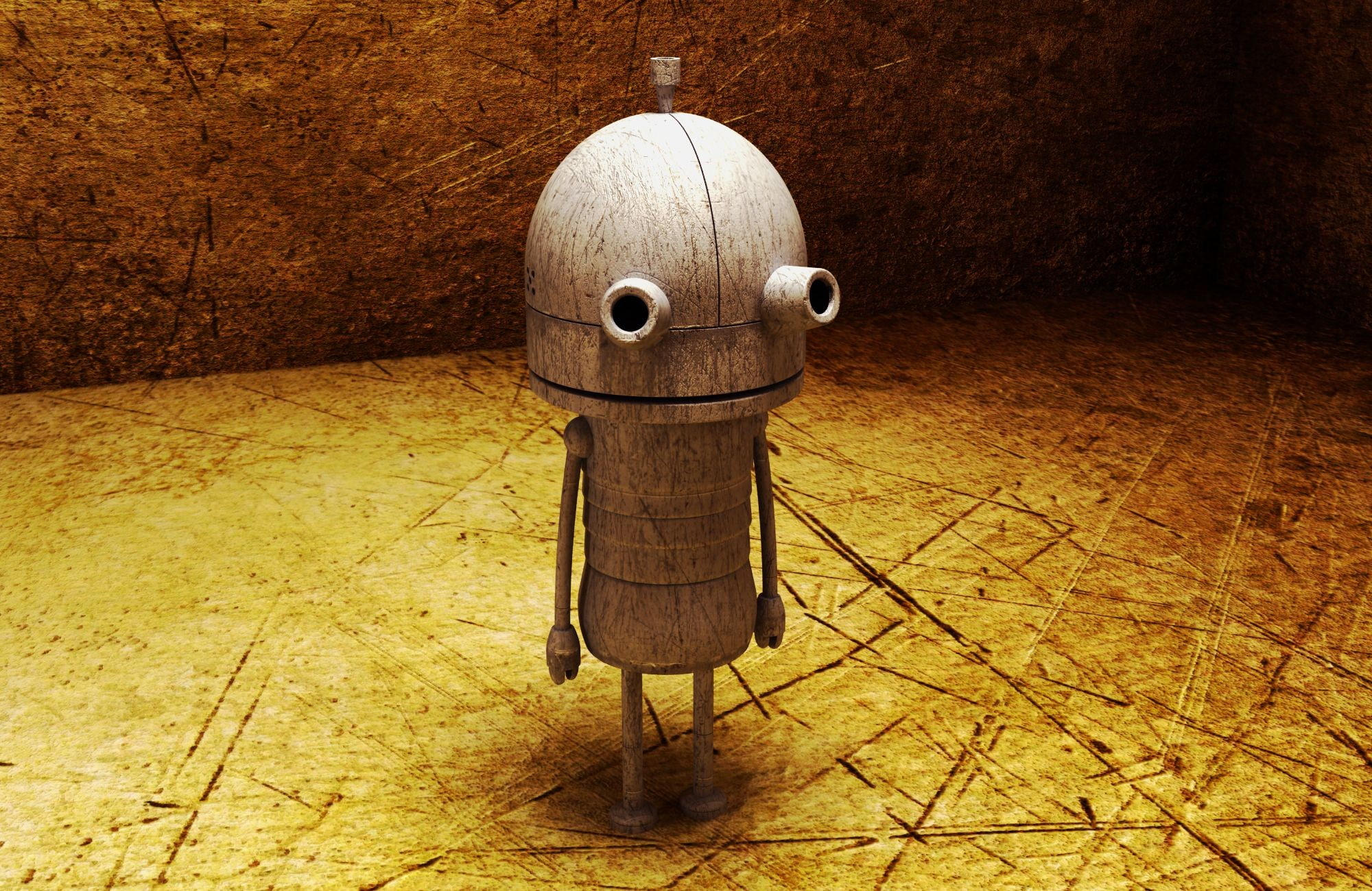 absence, day, 1080P, metal, high angle view, old, representation, digital art, close-up, still life, Machinarium, man made, table, human representation, HD Wallpaper