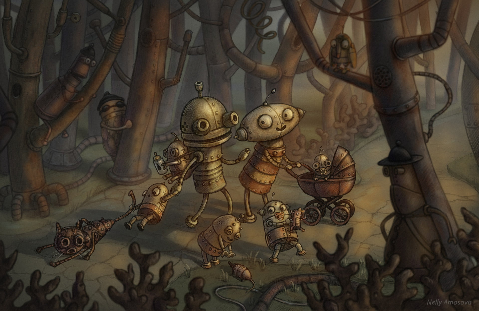 Child, 1080P, Robot, Video Game, Cat, Machinarium, HD Wallpaper