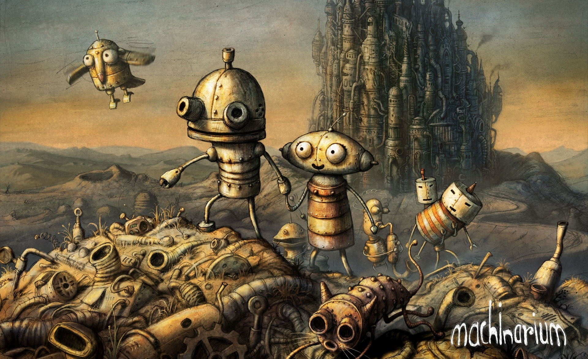representation, robots, point, spirituality, cover, day, digital, for sale, no people, Machinarium, puzzle game, statue, religion, large group of objects, HD Wallpaper