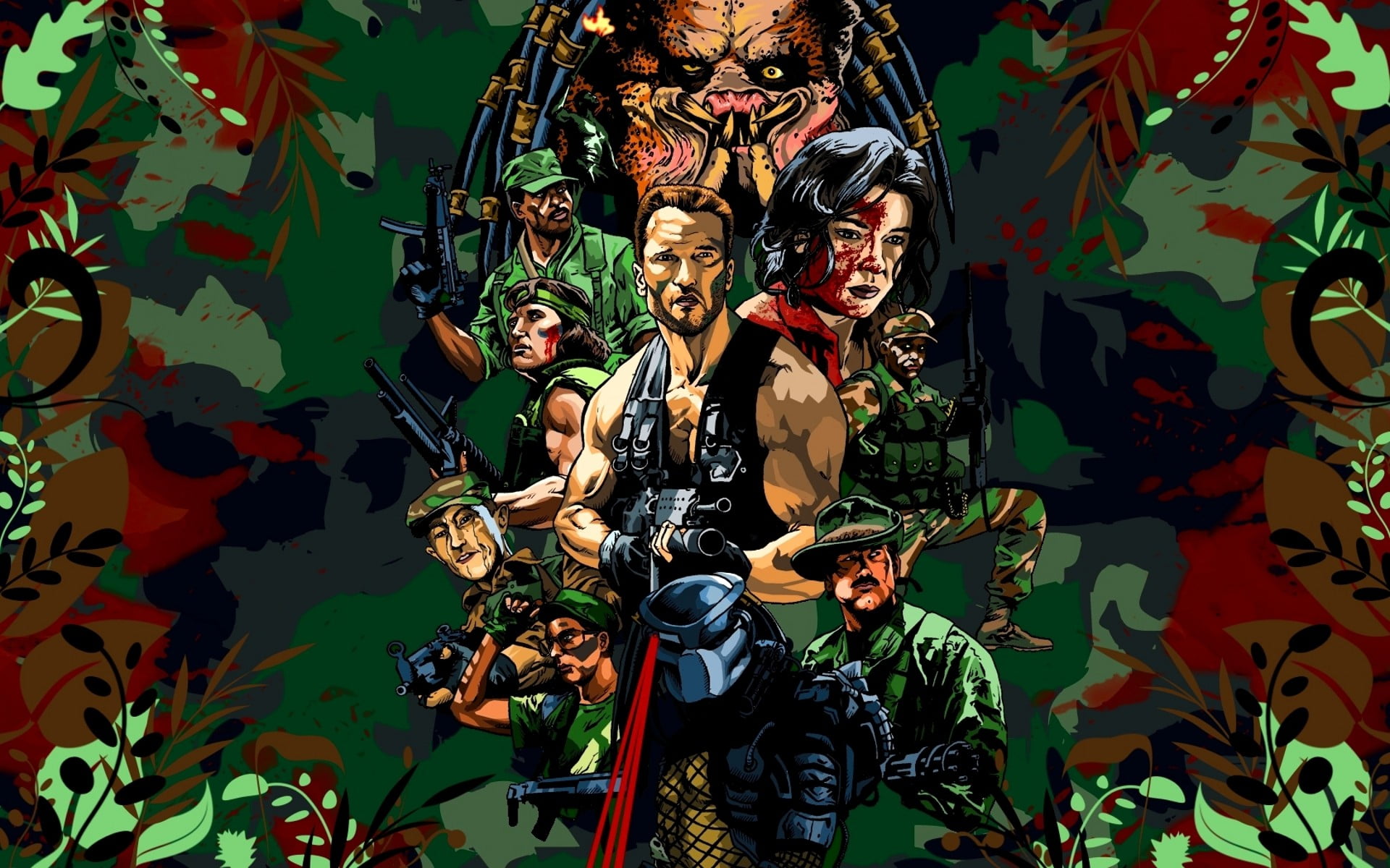 female likeness, creativity, smiling, Predator (movie), lifestyles, group of people, mural, real people, young men, male likeness, 1080P, day, men, young adult, HD Wallpaper