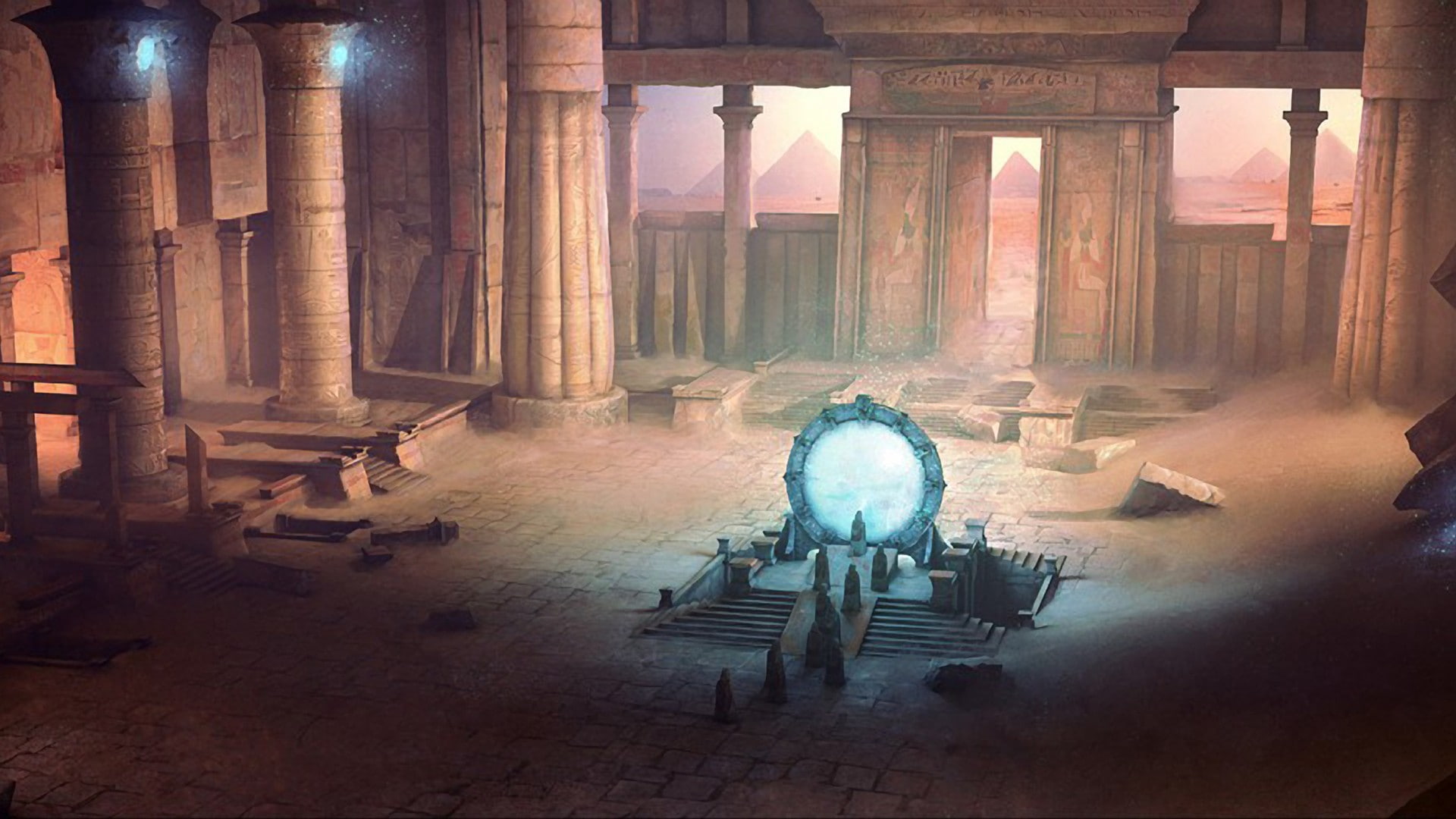 stargate, art, fiction, pyramid, sg, head, Landscapes, rocks, 1080P, abstract, science, hd, fantasy, temple, HD Wallpaper
