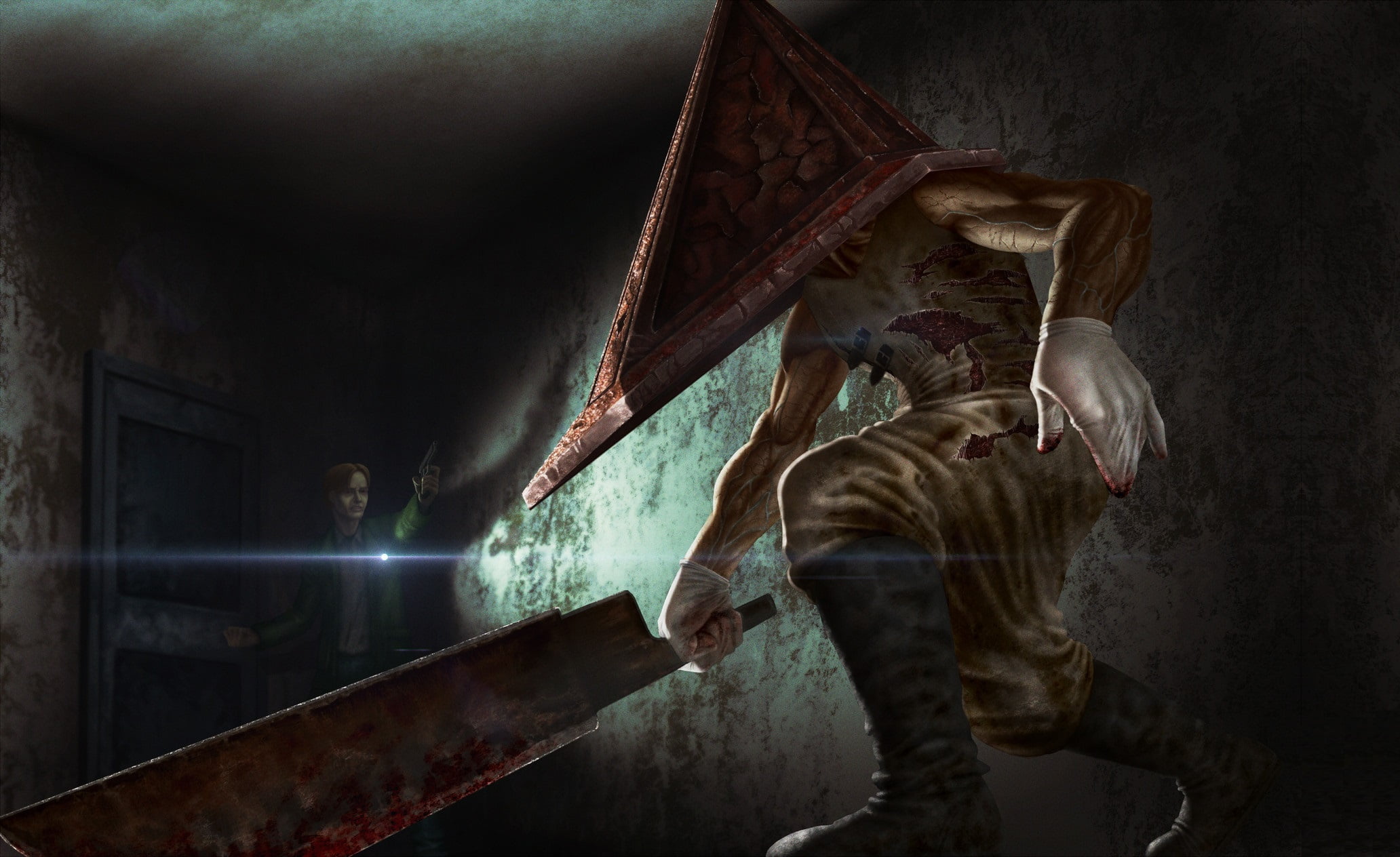 The boogeyman, art, Silent Hill, 1080P, Oleg Nikolaev, the game, Pyramid head, fiction, HD Wallpaper