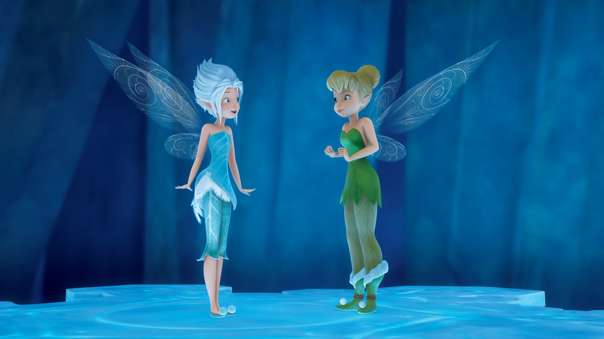 secret, girls, men, males, boys, offspring, bell, indoors, two people, stage, water, tinker, movie, wings, women, standing, childhood, w, blue background, HD Wallpaper