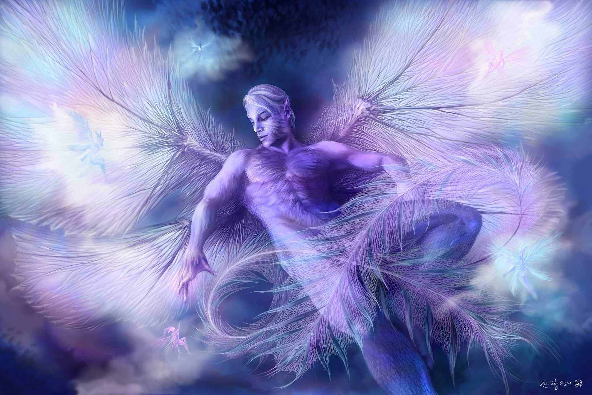 flower Head, man, feather, computer Graphic, blue, women, guy, defocused, digital, softness, digitally Generated Image, macro, single Flower, HD Wallpaper