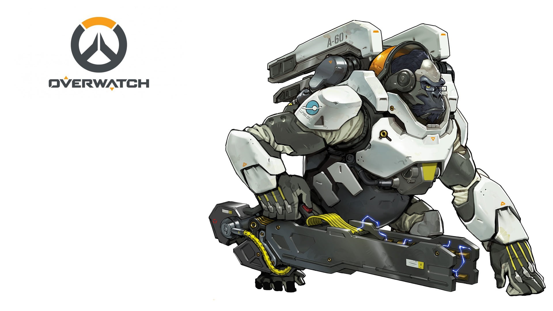 saw, sign, gray, text, Overwatch, machinery, copy space, futuristic, white background, western script, creativity, studio shot, metal, miter, 1080P, human representation, HD Wallpaper