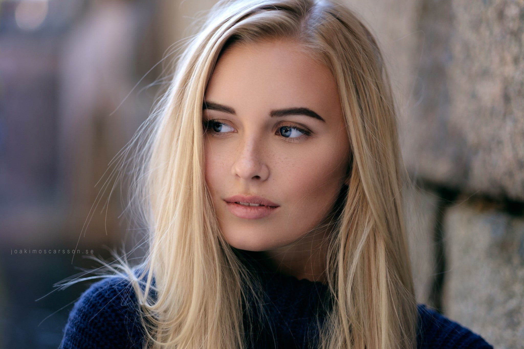 blonde, looking away, Joakim Oscarsson, portrait, women, Elvira Backteman, face, 1080P, HD Wallpaper