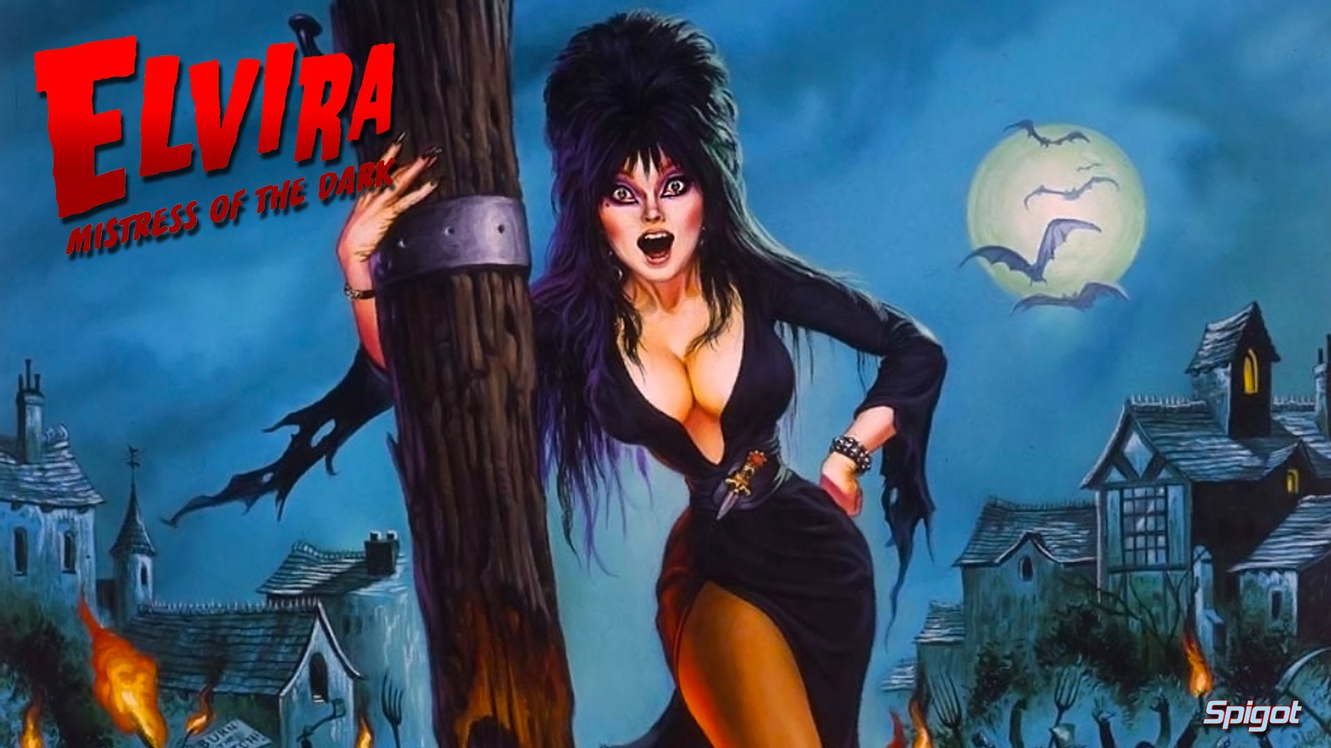beauty, front view, mouth open, text, Evil, night, nightlife, scary, elvira, horror, women, fashion, one person, hair, sign, communication, 1080P, Dark, HD Wallpaper
