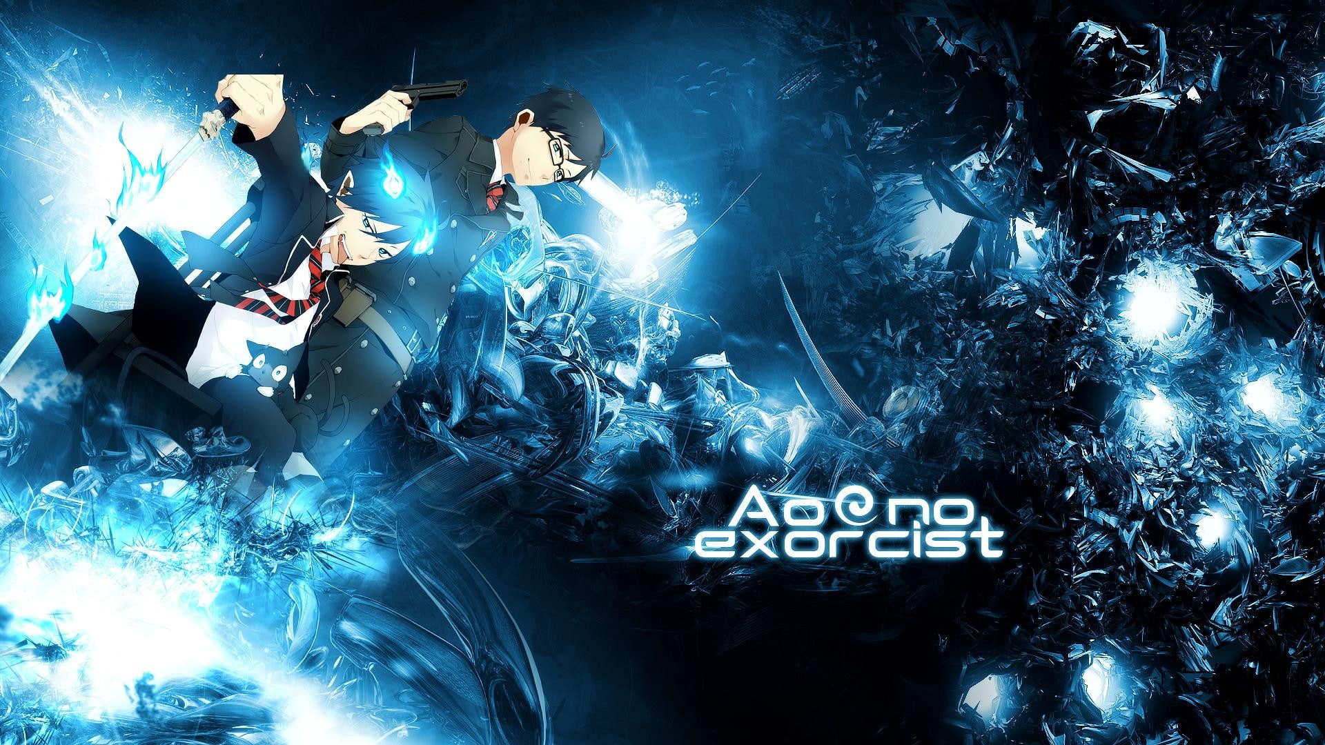 anime boys, typography, digital art, 1080P, Blue Exorcist, gun, HD Wallpaper