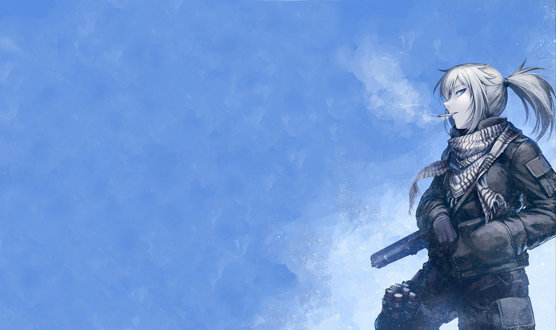 anime girls, female soldier, 1080P, Hellshock, smoking, gun, Hetza, soldier, HD Wallpaper