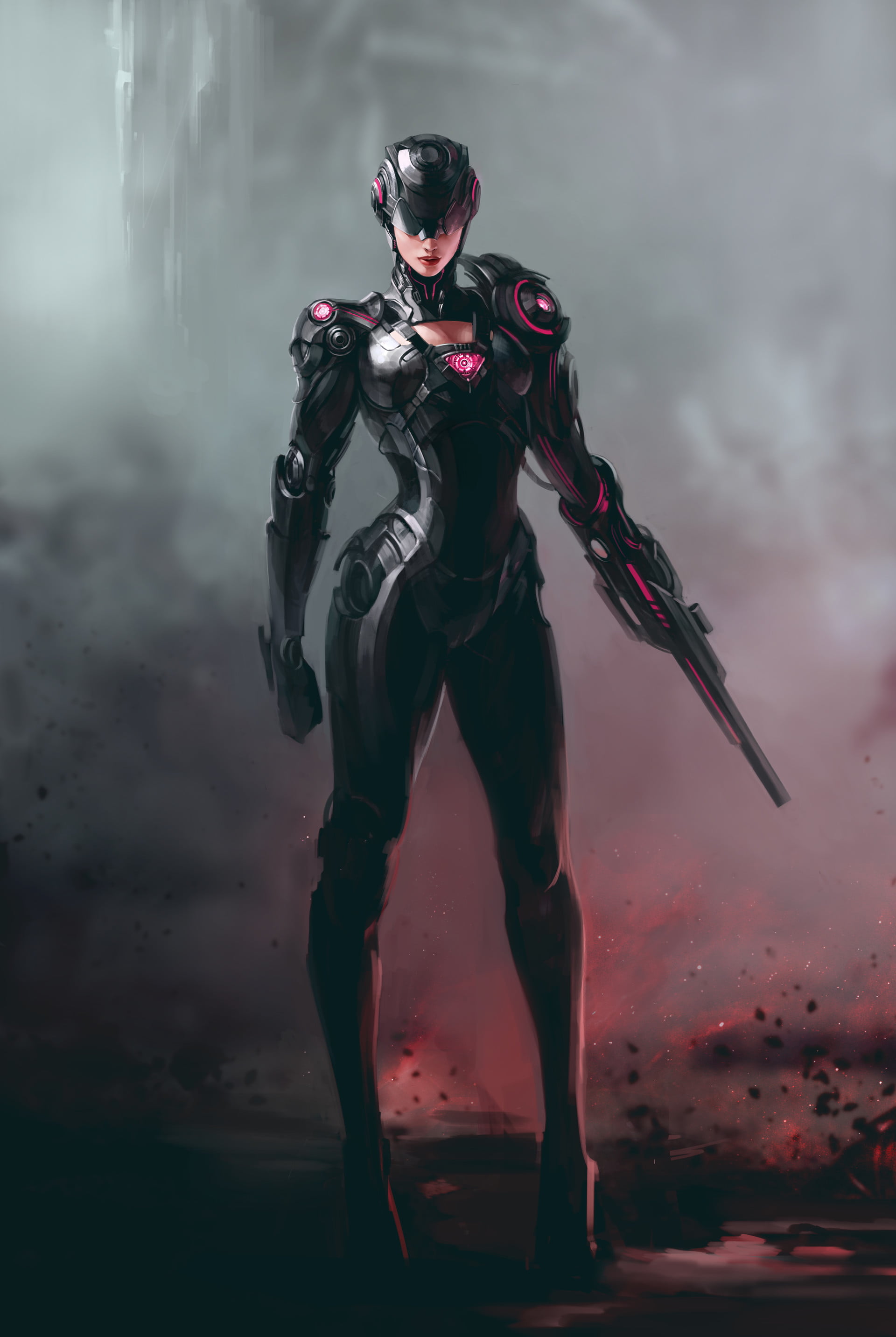futuristic, Cyber Woman, soldier, female soldier, 2K, science fiction, cyborg, Phone HD Wallpaper