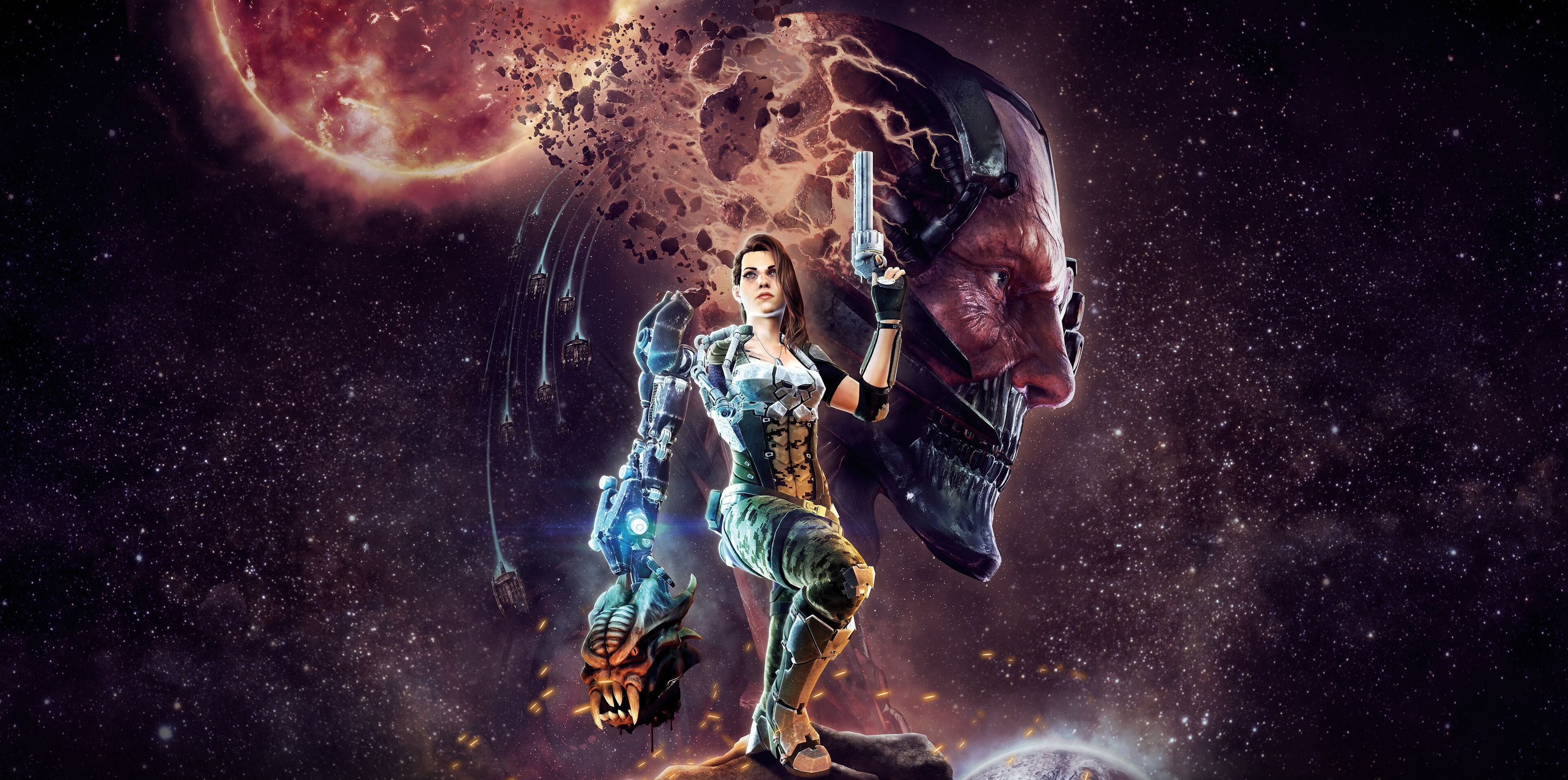adult, women, holding, sky, galaxy, artwork, night, video games, female, milky way, digital composite, space, young women, predators, soldier, HD Wallpaper