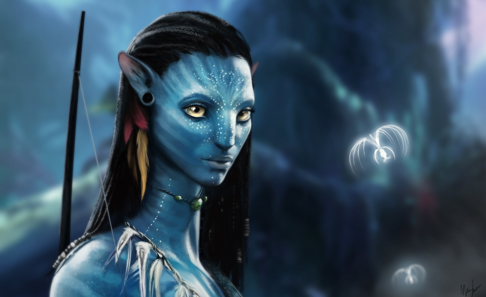 light - natural phenomenon, women, Avatar, studio shot, Film, digital, indoors, communication, glowing, sphere, futuristic, young adult, Neytiri, HD Wallpaper