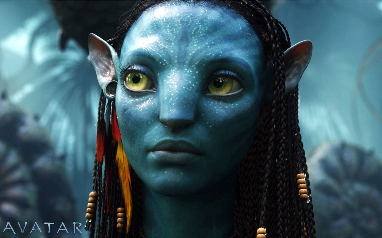 Saldana, beauty, dark, close-up, young adult, indoors, front view, human face, hairstyle, women, face paint, Neytiri, paint, headshot, looking at camera, HD Wallpaper