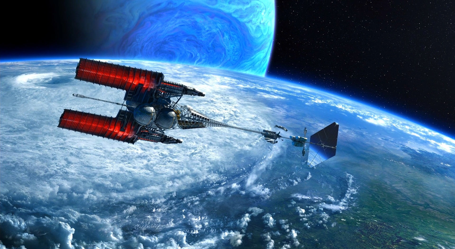 planet earth, satellite view, no people, Satellite, red, cloud - sky, 1080P, planet - space, futuristic, Avatar, sky, water, gray, transportation, Movies, HD Wallpaper