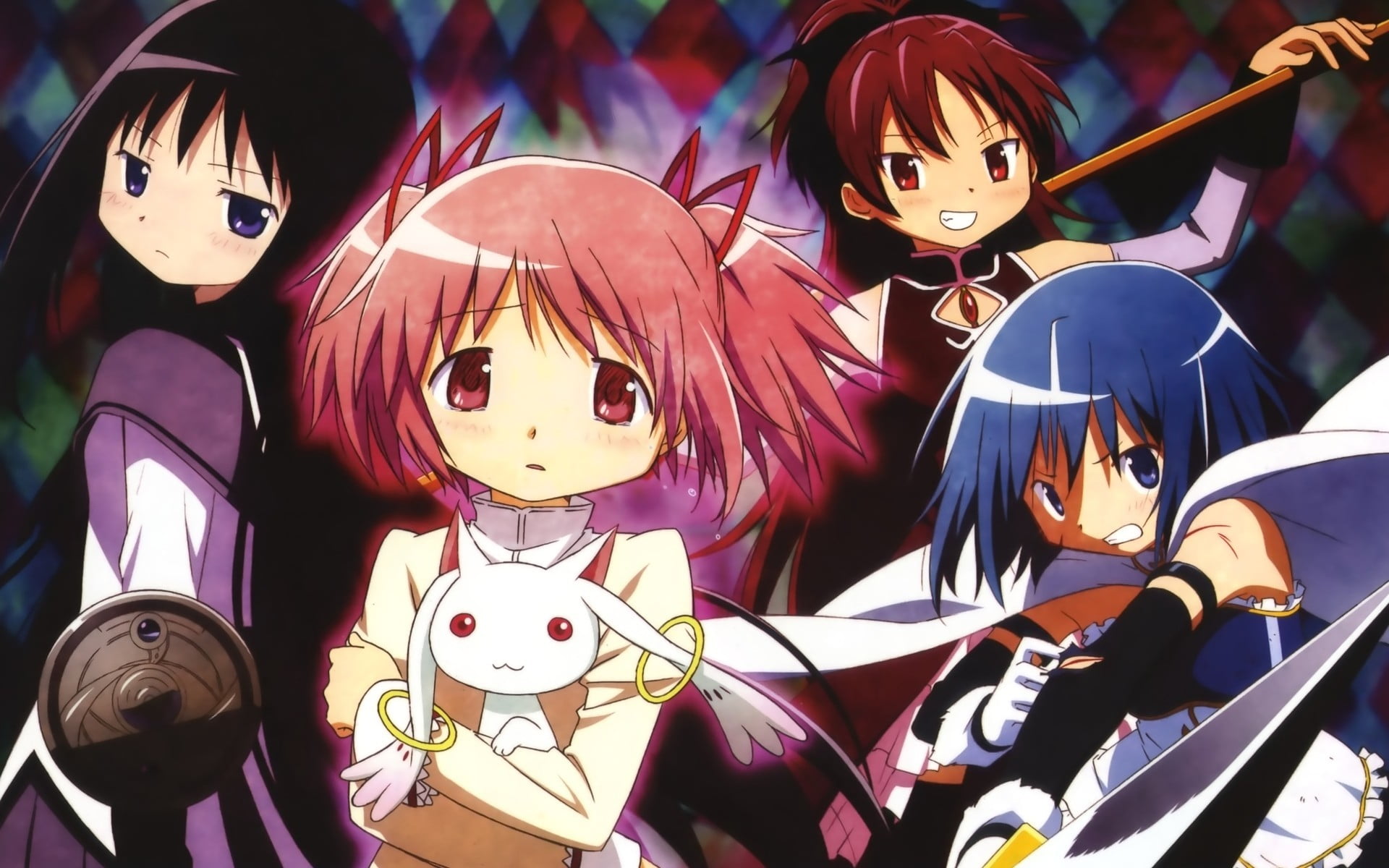 mask - disguise, anime girls, celebration, Sakura Kyoko, market, Akemi Homura, focus on foreground, disguise, market stall, anime, real people, art and craft, HD Wallpaper