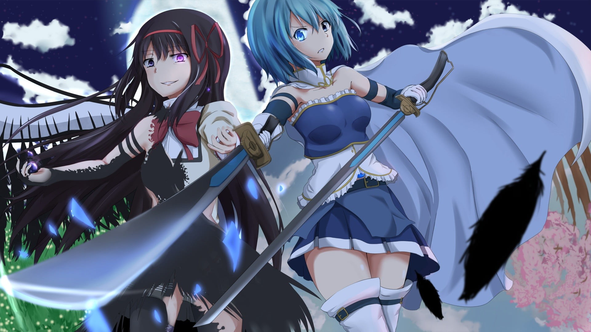 arts culture and entertainment, celebration, outdoors, nature, Mahou Shoujo Madoka Magica, men, anime girls, group of people, reflection, 1080P, amusement park ride, HD Wallpaper