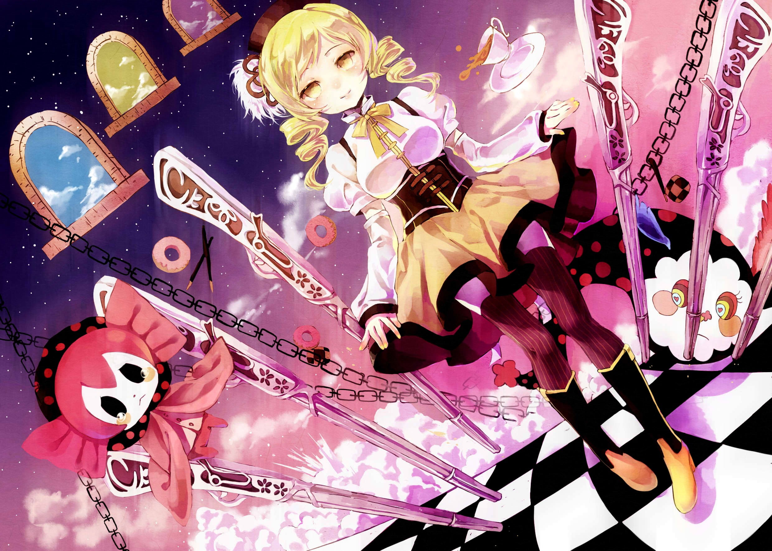 Mahou Shoujo Madoka Magica, gun, Tomoe Mami, 1080P, donut, HD Wallpaper