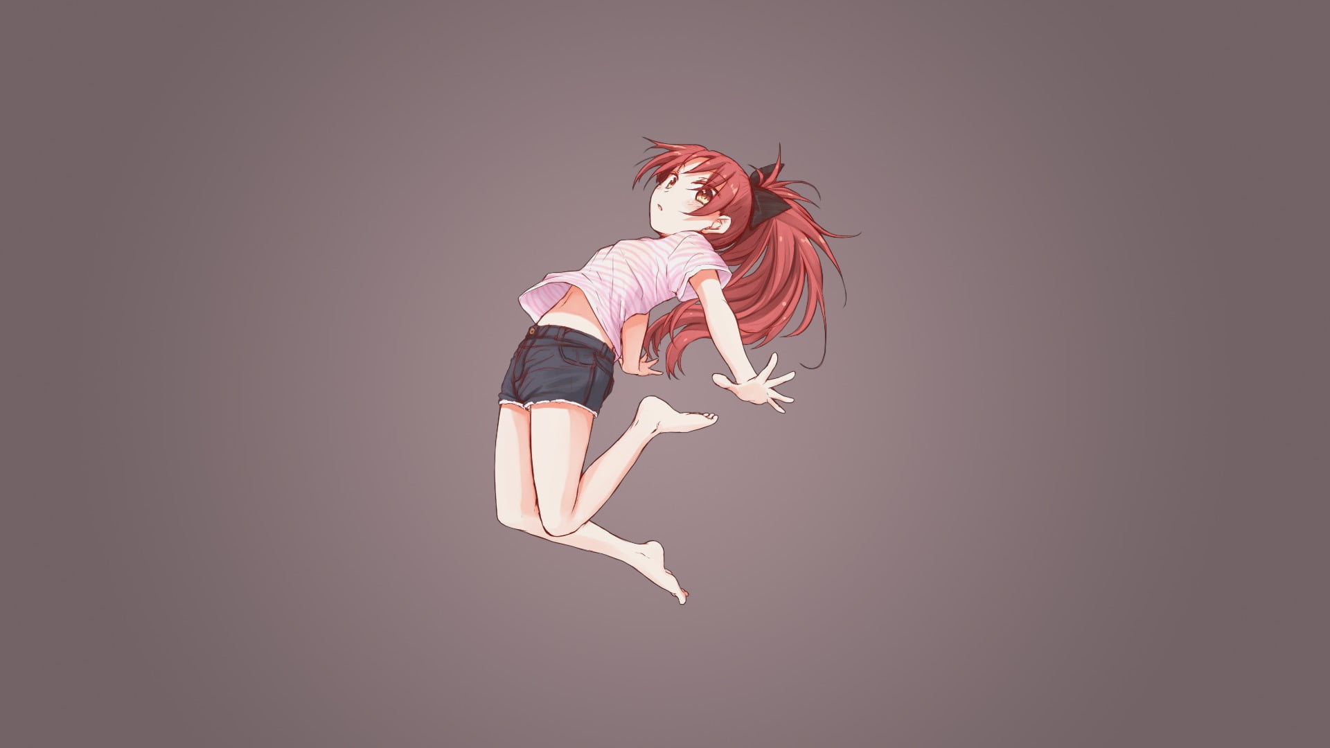child, jumping, simple background, portrait, one person, mid-air, copy space, colored background, motion, anime girls, freedom, Mahou Shoujo Madoka Magica, HD Wallpaper